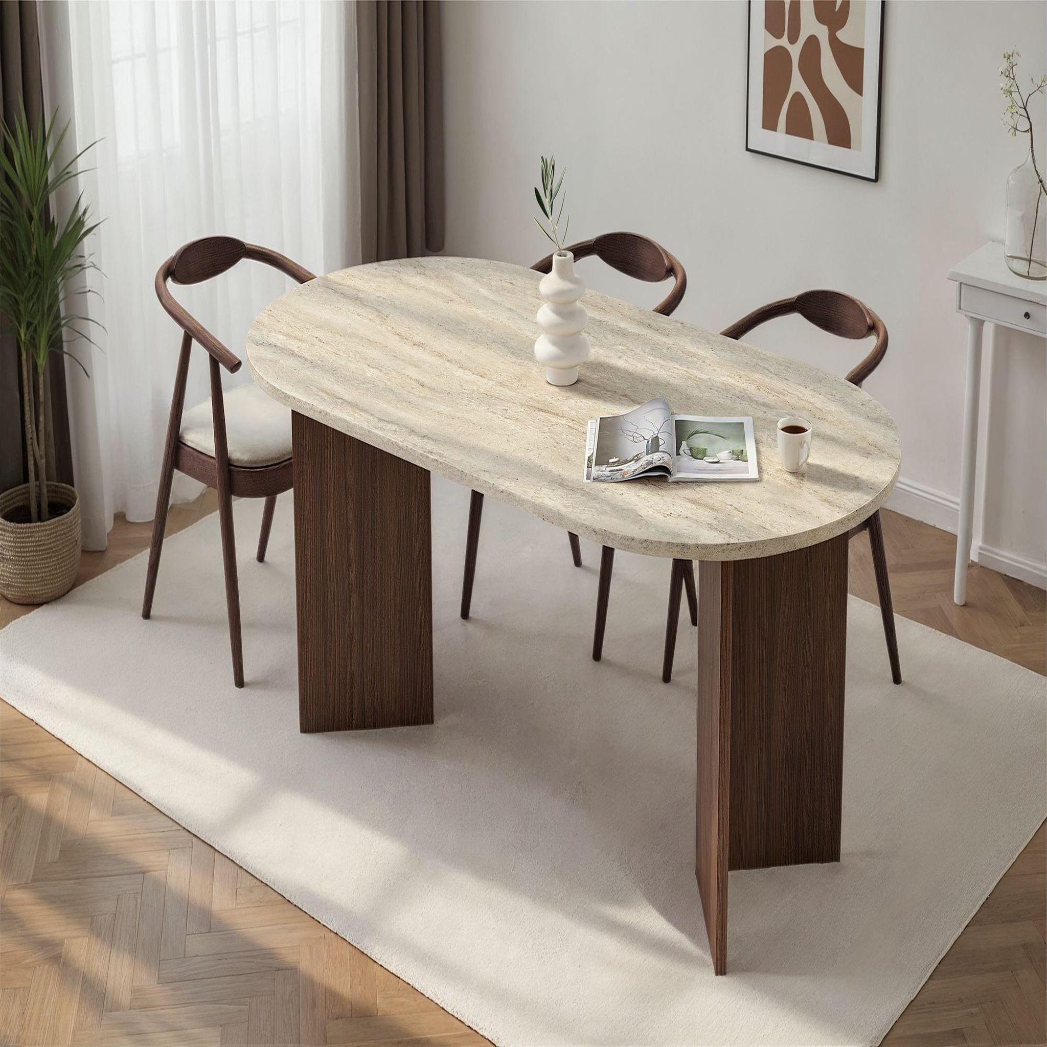 Voir la diapositive 2 : Habitat et Jardin Table à manger en bois  Sablin  180 x 90 x 75 cm - Travertin