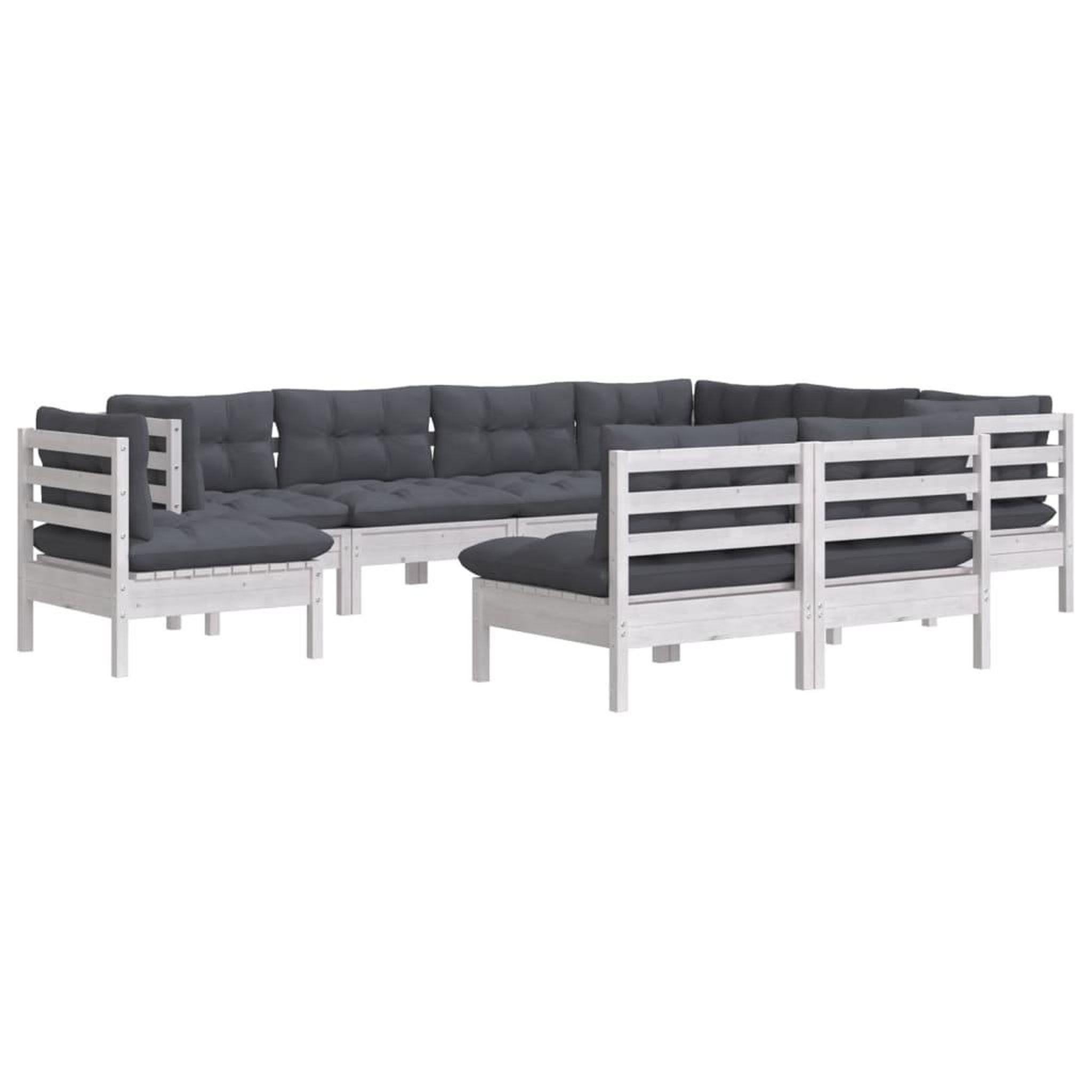 Voir la diapositive 3 : VIDAXL Salon de jardin 9 pcs avec coussins blanc bois de pin massif