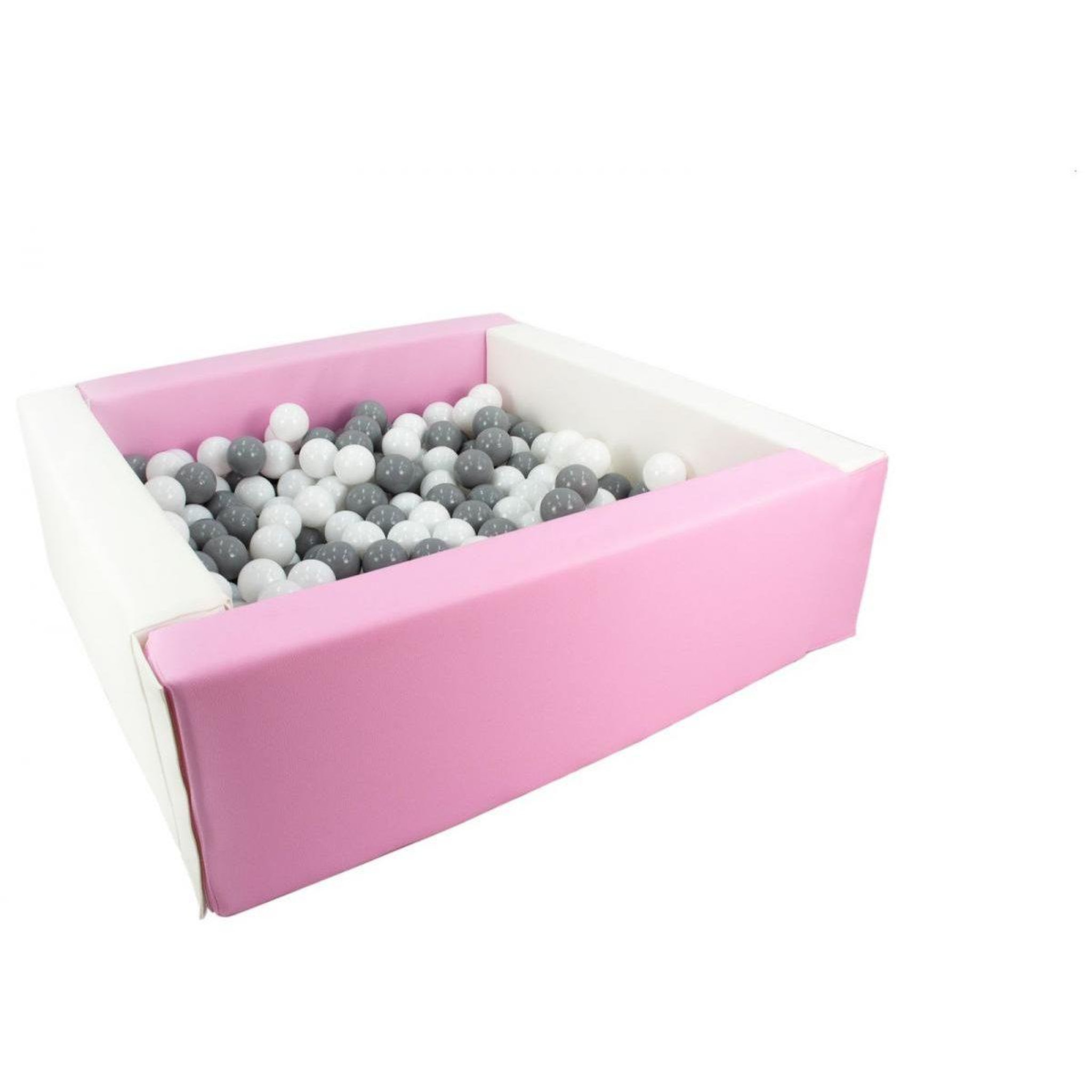 VELINDA Piscine à balles carrée avec 300 balles - blanc, rose (pastel)/blanc, gris