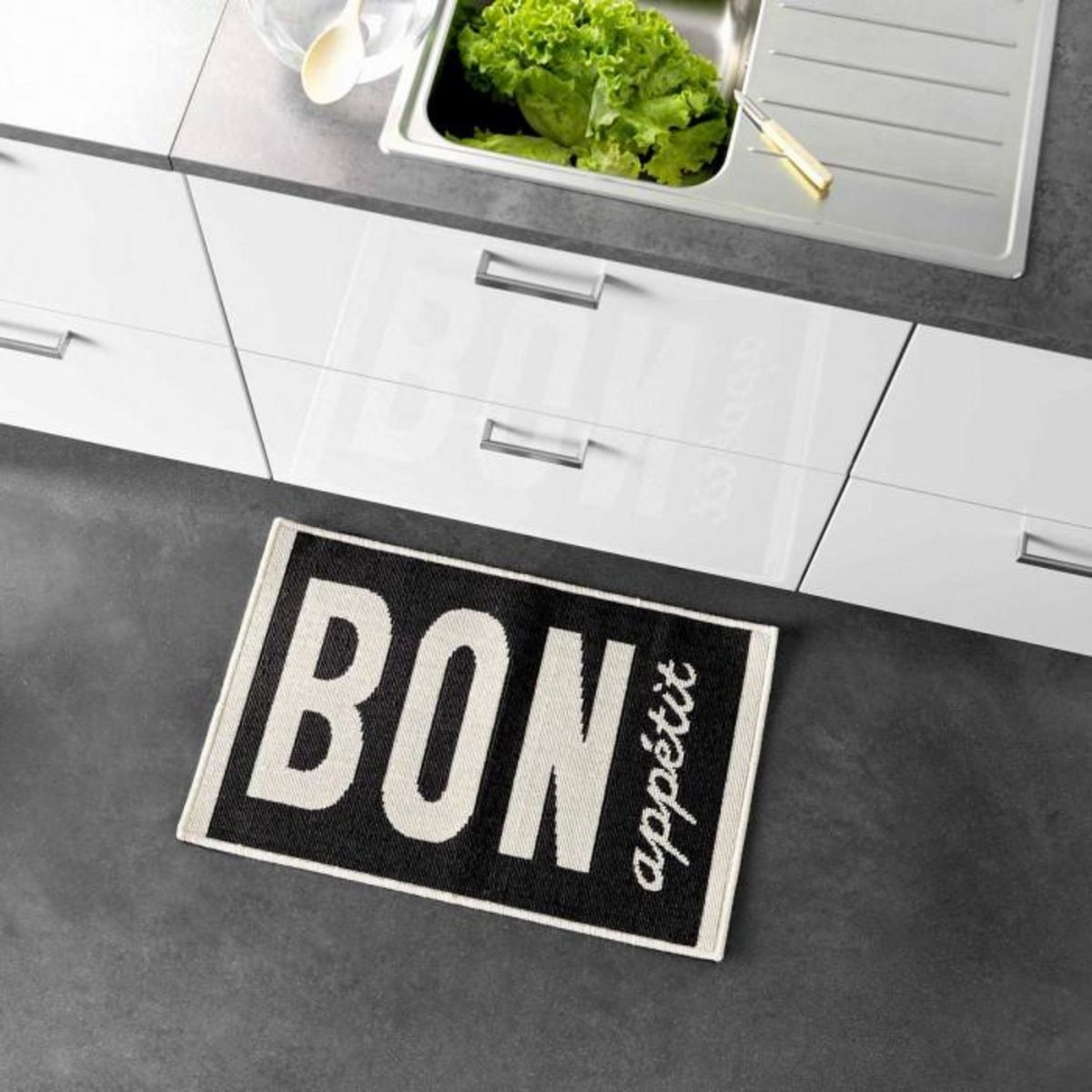 Paris Prix Tapis de Cuisine  Appetito  50x80cm Noir