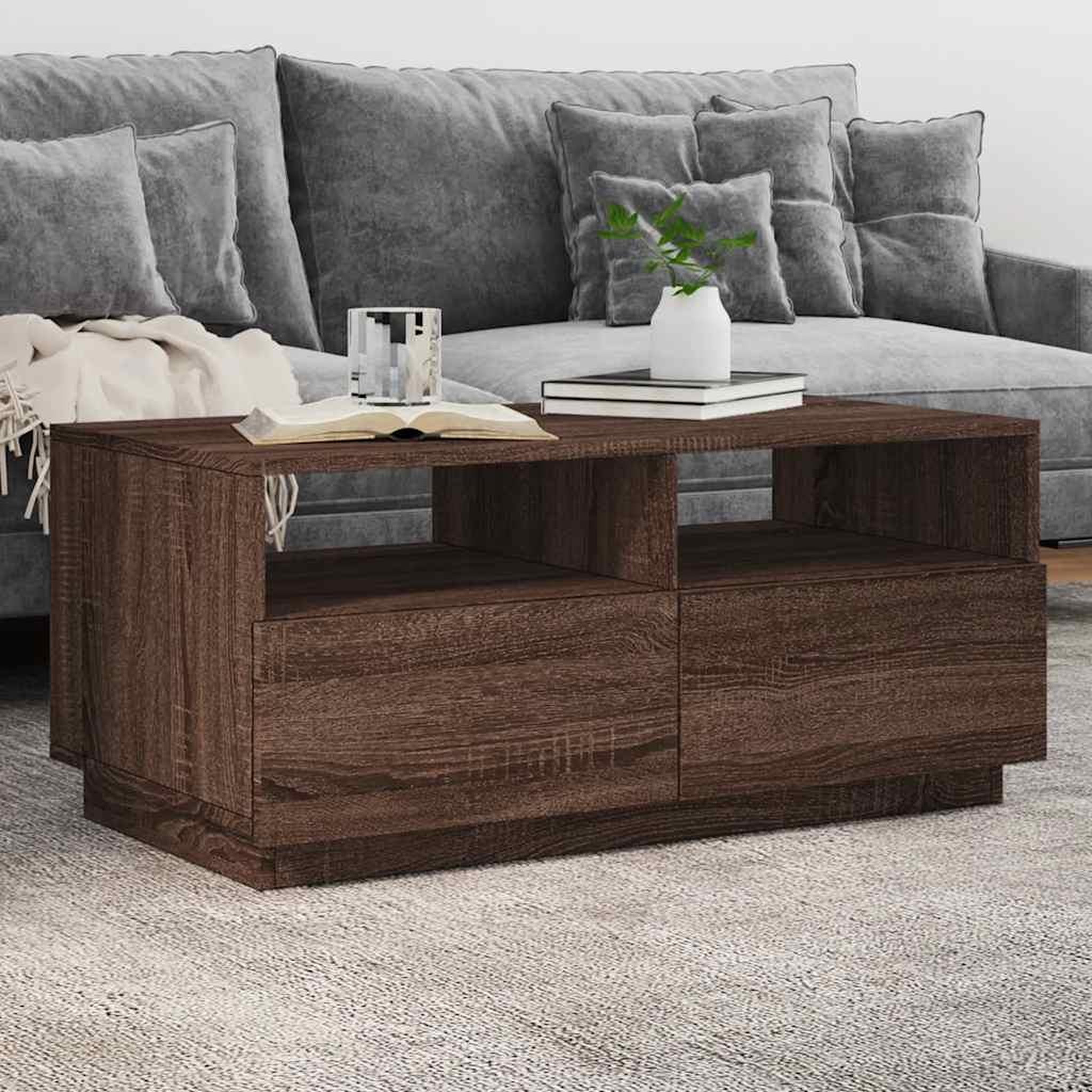 VIDAXL Table basse avec lumieres LED chene marron 90x49x40 cm