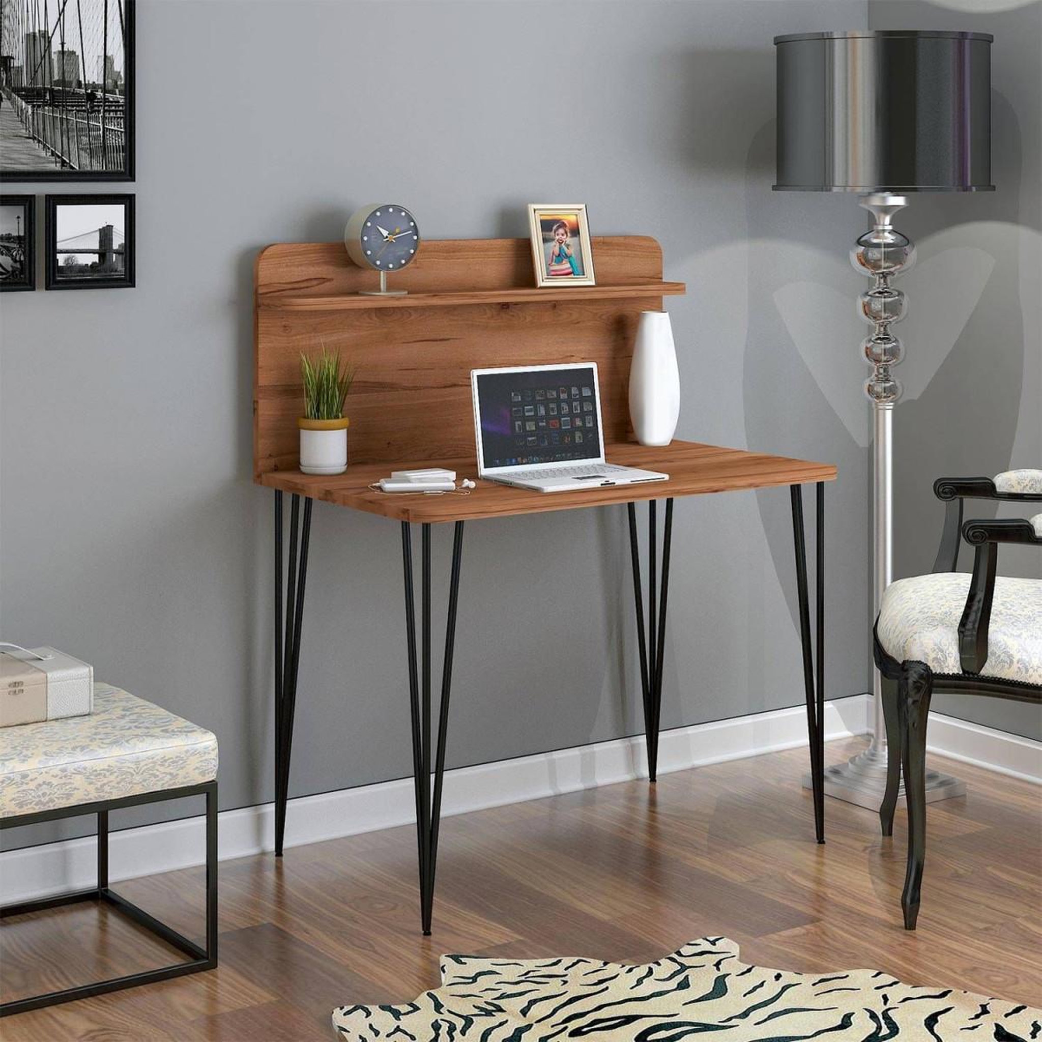 Voir la diapositive 3 : Paris Prix Bureau avec étagère design  segma  115cm noisette