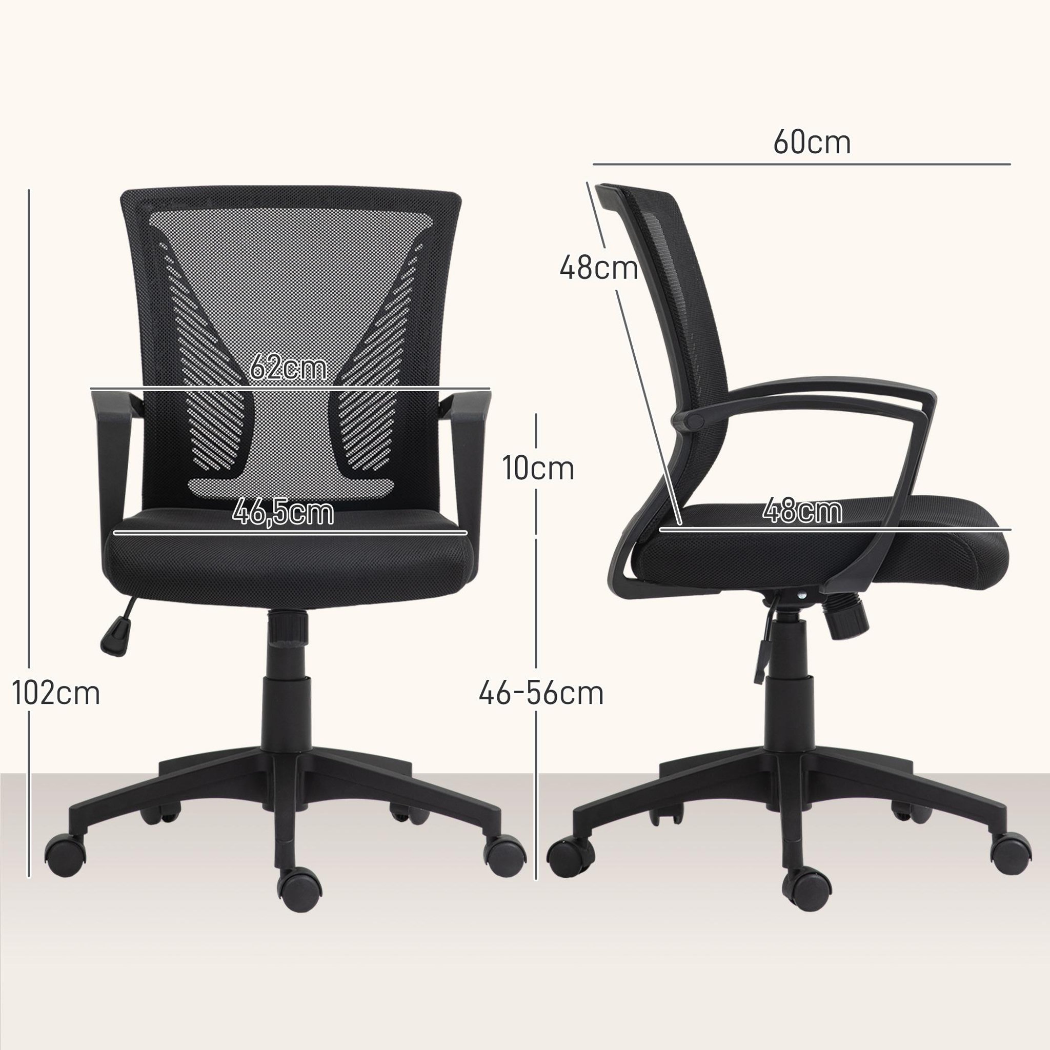 Voir la diapositive 3 : HOMCOM Chaise de bureau ergonomique - soutien lombaire intégré, fonction bascule verrouillable - polyester maille noir