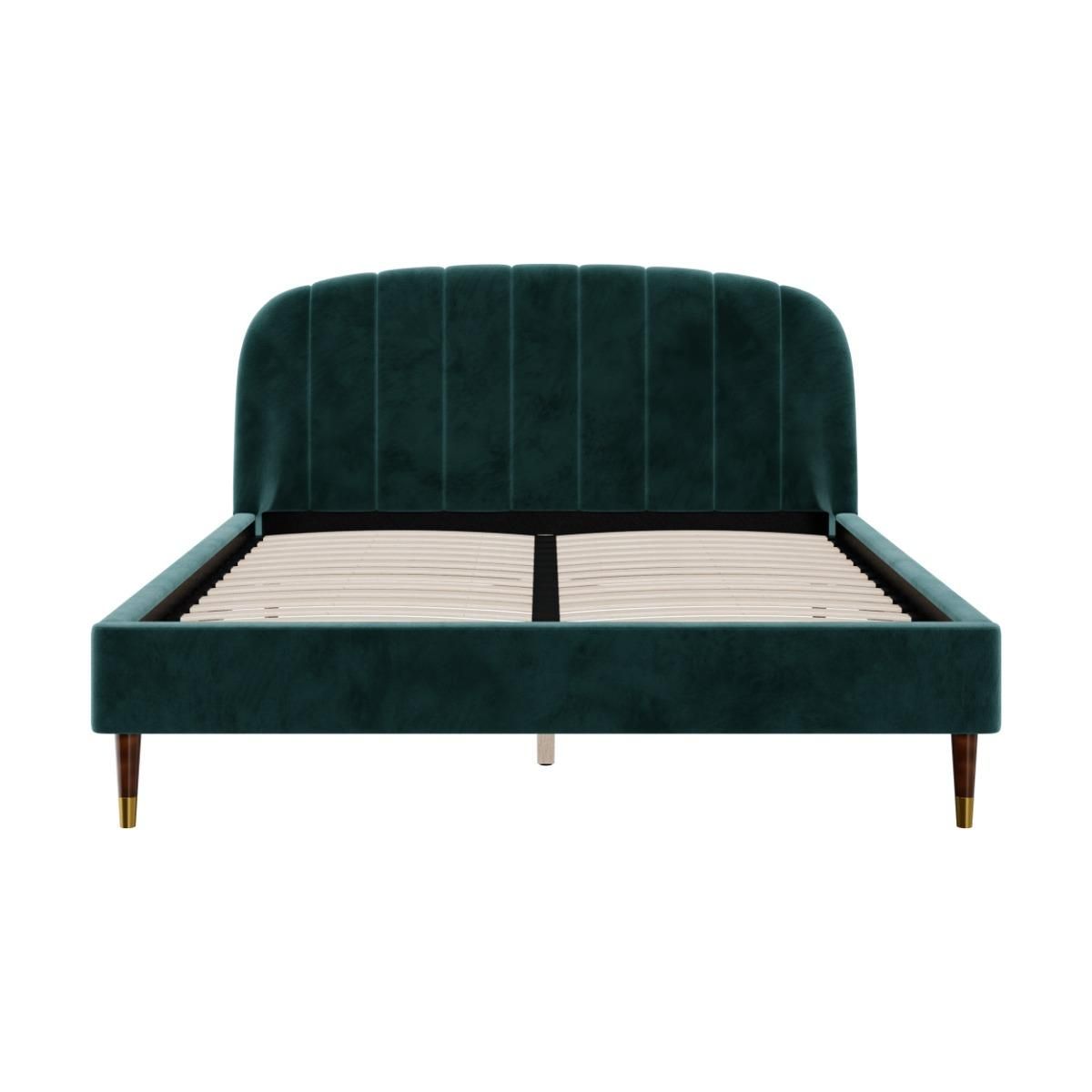 Rendez vous déco Lit double 140x190 cm en velours vert et pieds doré - Gala