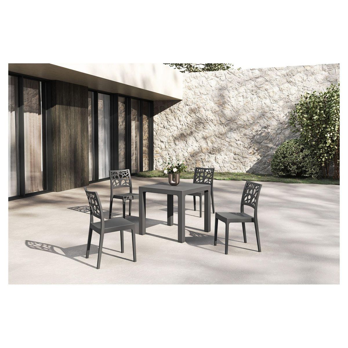 ARETA Salon de jardin - 4 places - Résine - Anthracite - ARES