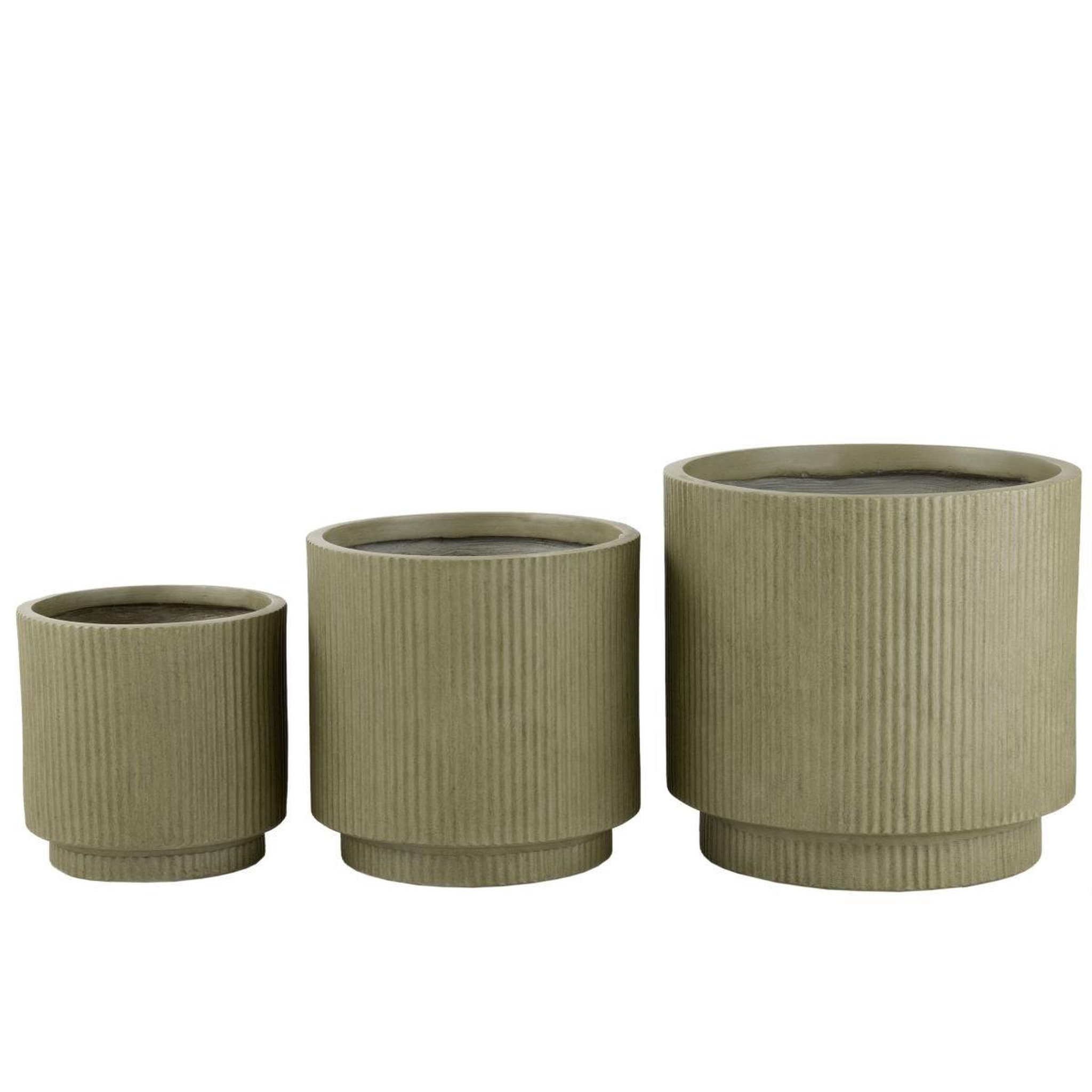 Voir la diapositive 2 : J-LINE Lot de 3 cache-pots rainurés  misty  37cm vert