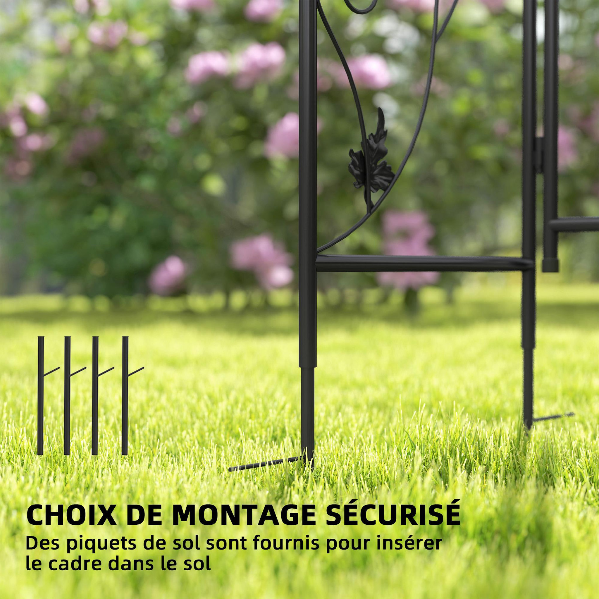 Voir la diapositive 5 : OUTSUNNY Arche de jardin avec portillon treillis style fer forgé feuilles vigne acier thermolaqué noir