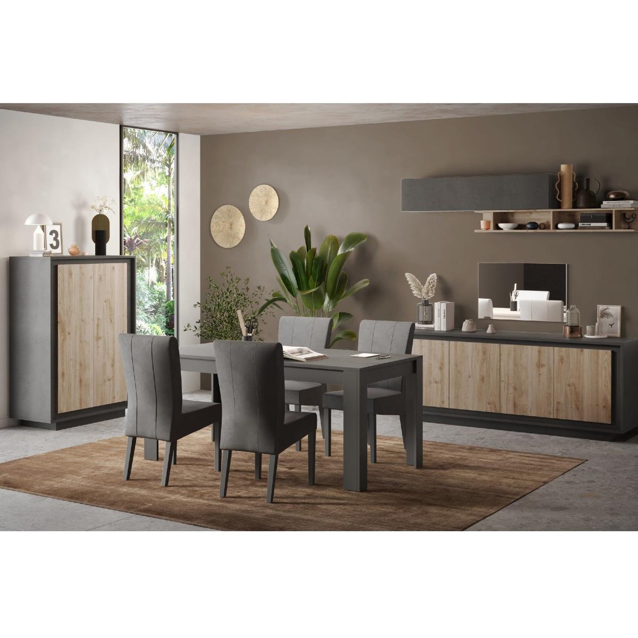 Voir la diapositive 4 : JLC KREATION Buffet bas contemporain 4 portes gris et bois naturel yori