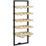 Voir la diapositive 4 : HOMCOM Étagère à bouteille, casier à bouteille mur, 5 niveaux pour 15 bouteilles 4 verres, pour bar à domicile cuisine salon, 35l x 25P x 86H cm, bois de pin, finition bois naturel