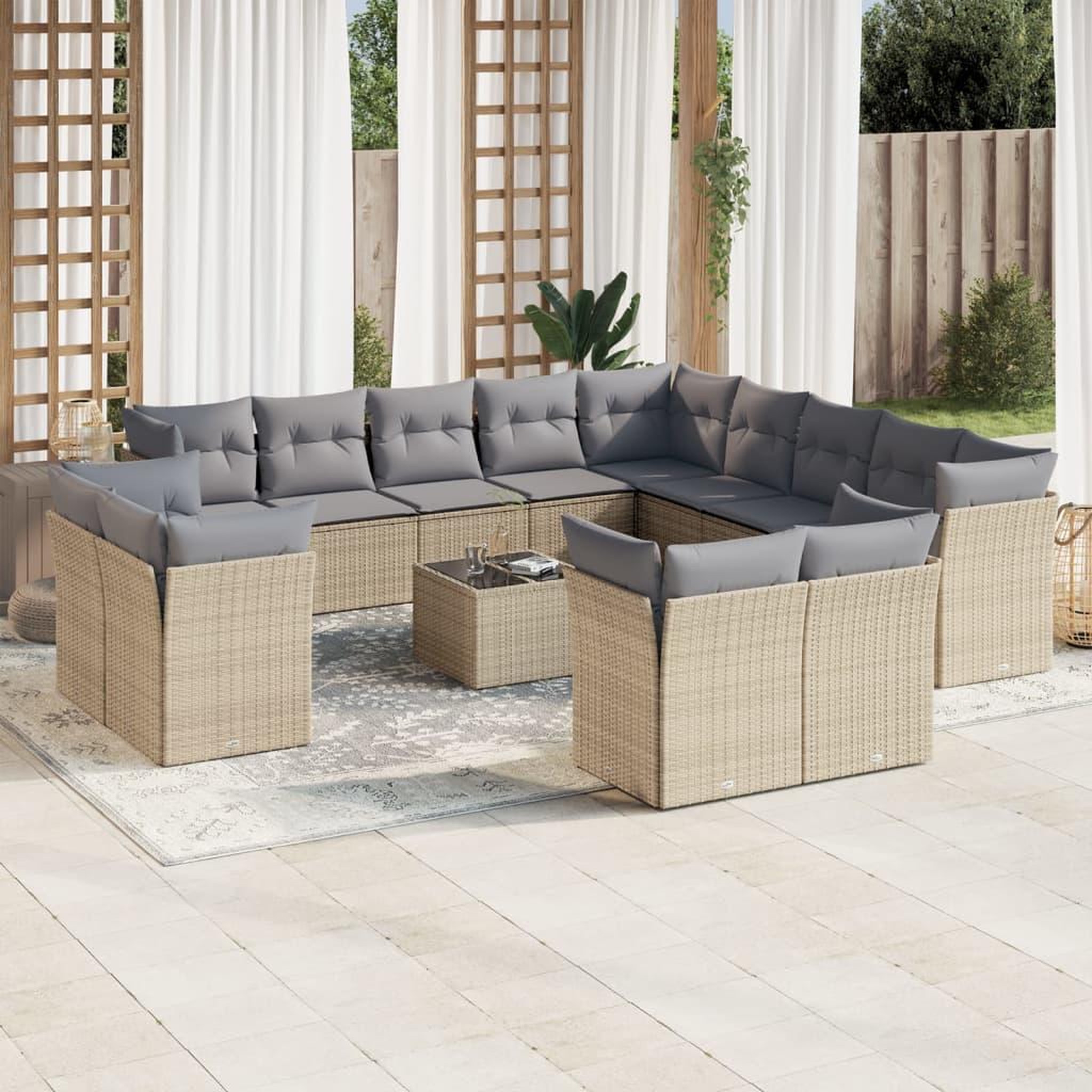 VIDAXL Salon de jardin avec coussins 14 pcs beige resine tressee
