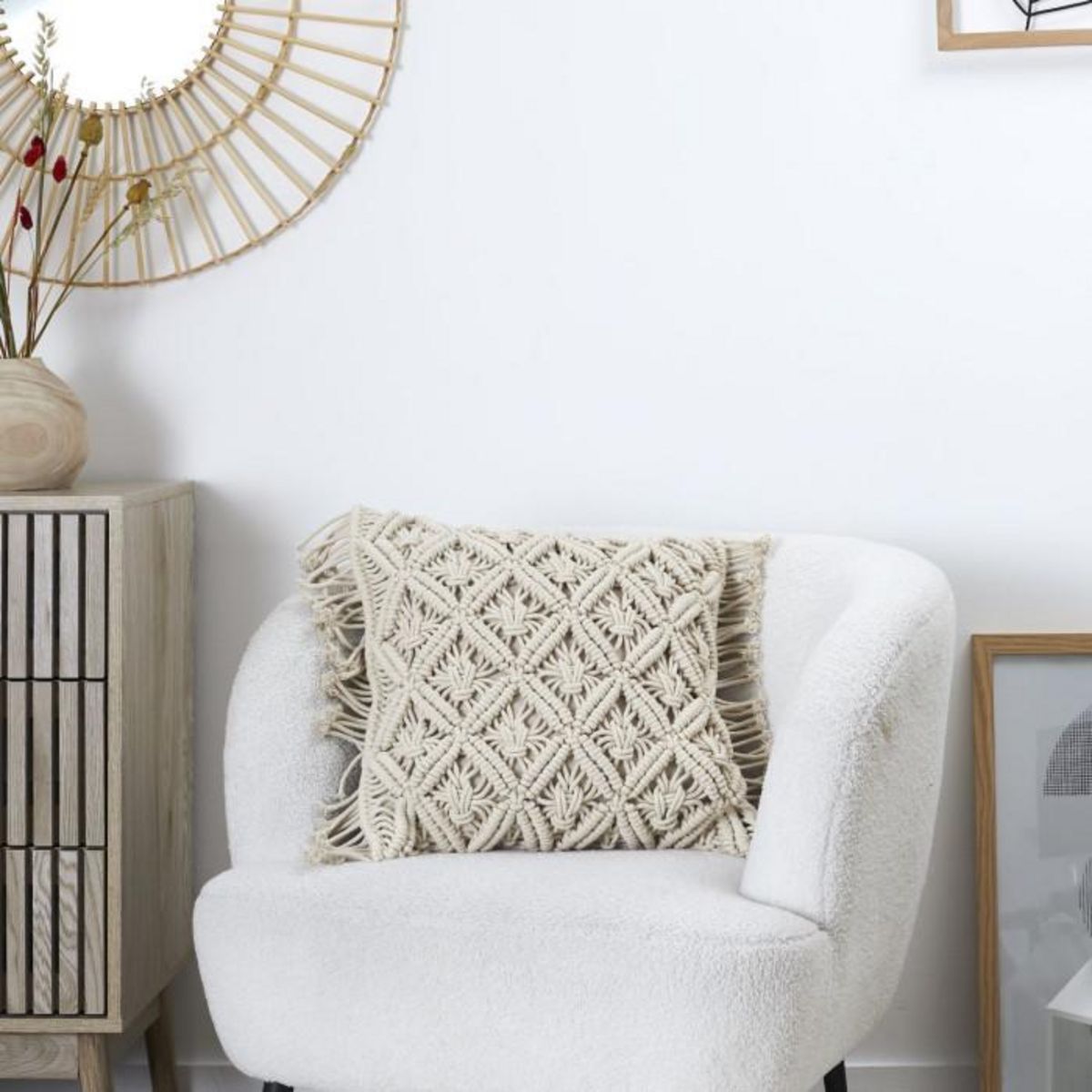 Paris Prix Coussin Déco Macramé  Crush  40x40cm Beige