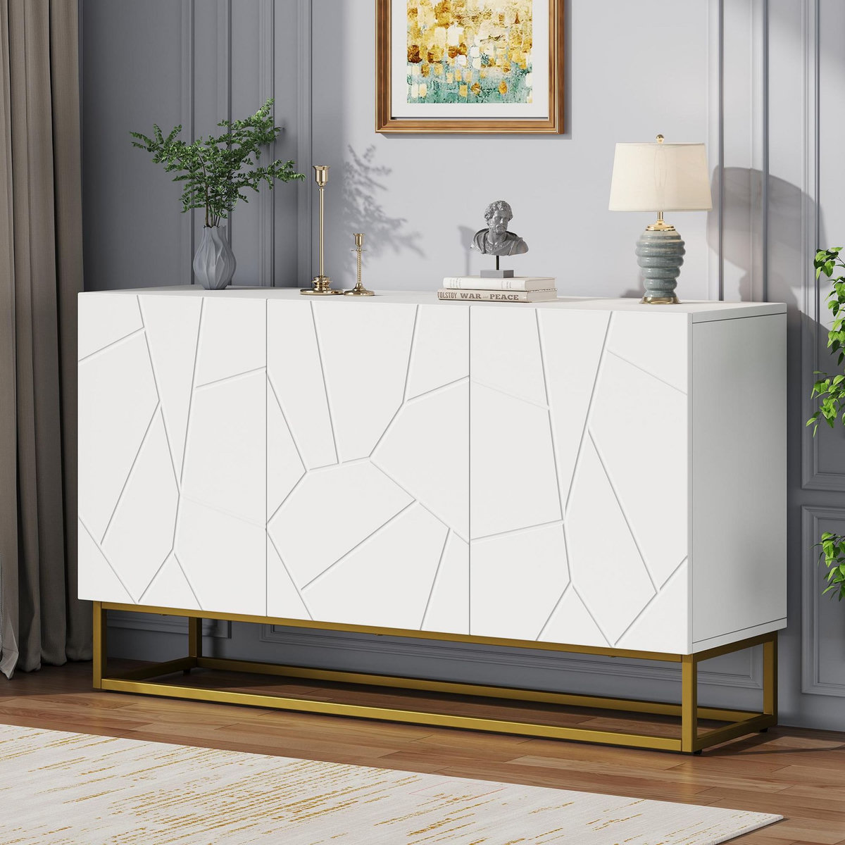MERAX Buffet 3 porte(s) 0 tiroir(s) - 130 cm blanc panneaux de particules