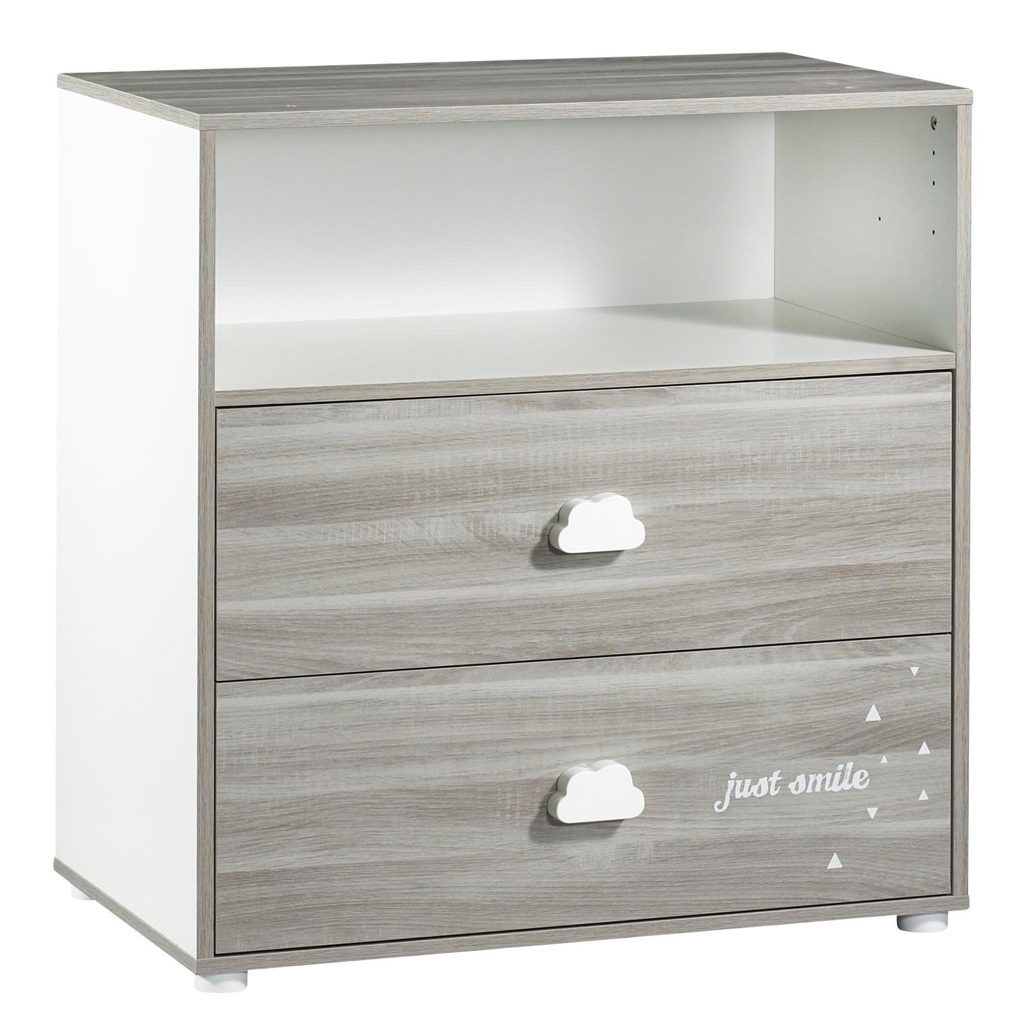 Voir la diapositive 2 : BABY PRICE Commode à langer 2 tiroirs + 1 grande niche HAPPY, Chêne Silex