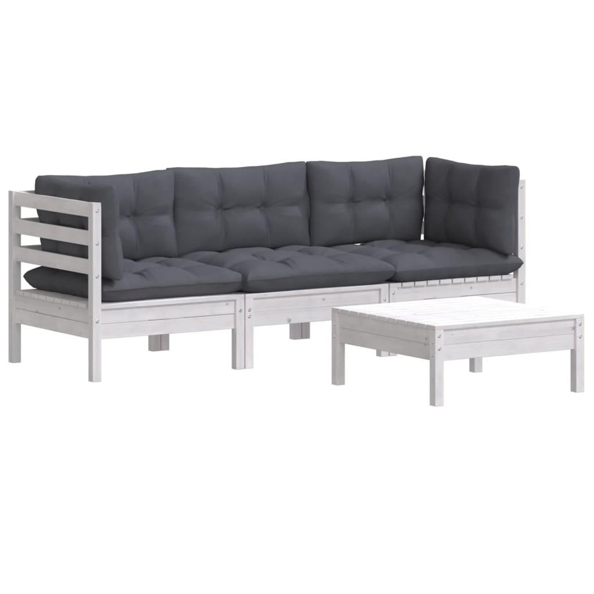 Voir la diapositive 3 : VIDAXL Salon de jardin 4 pcs avec coussins anthracite Bois de pin