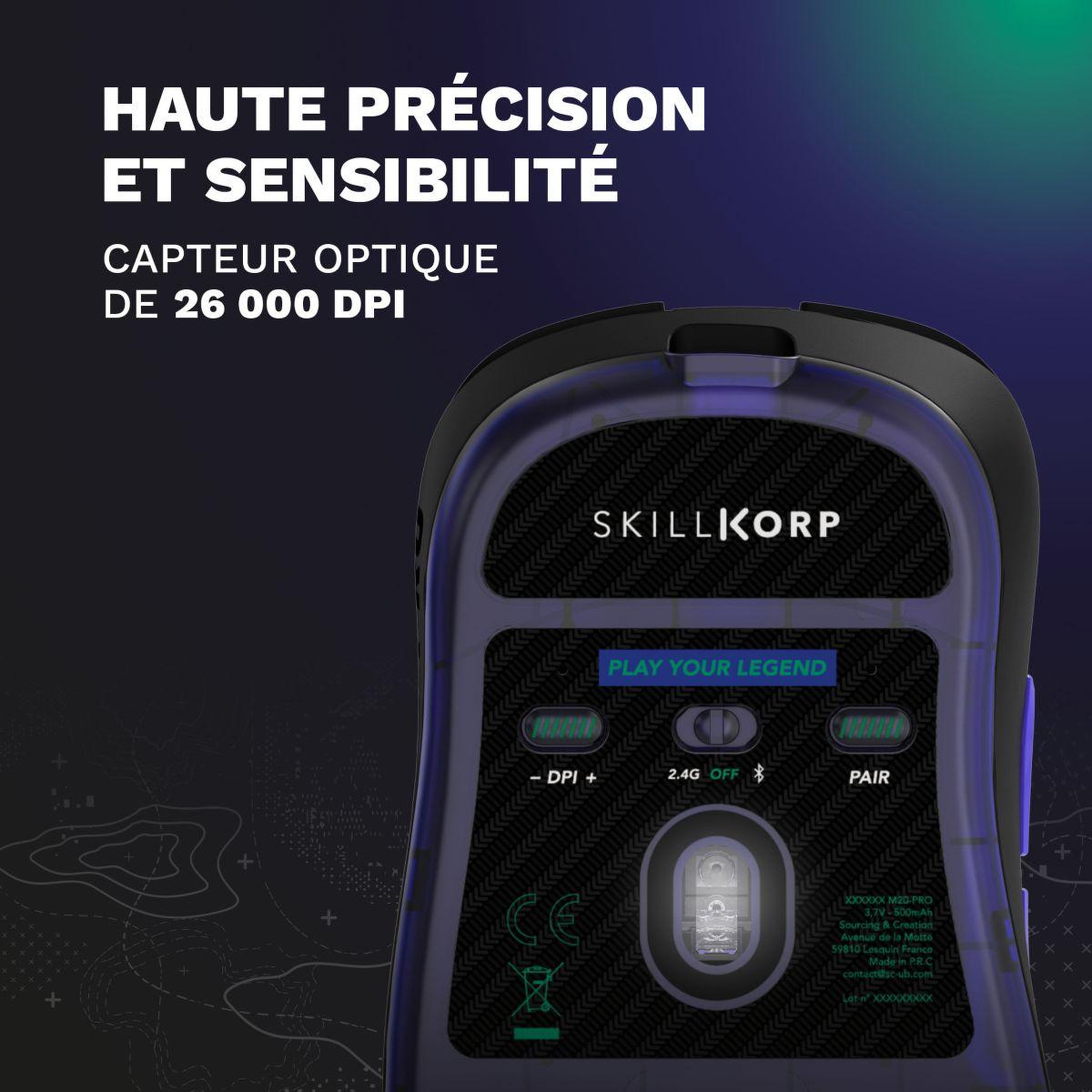 Voir la diapositive 3 : SKILLKORP Souris gamer sans fil m20 pro noir ultimate 8k