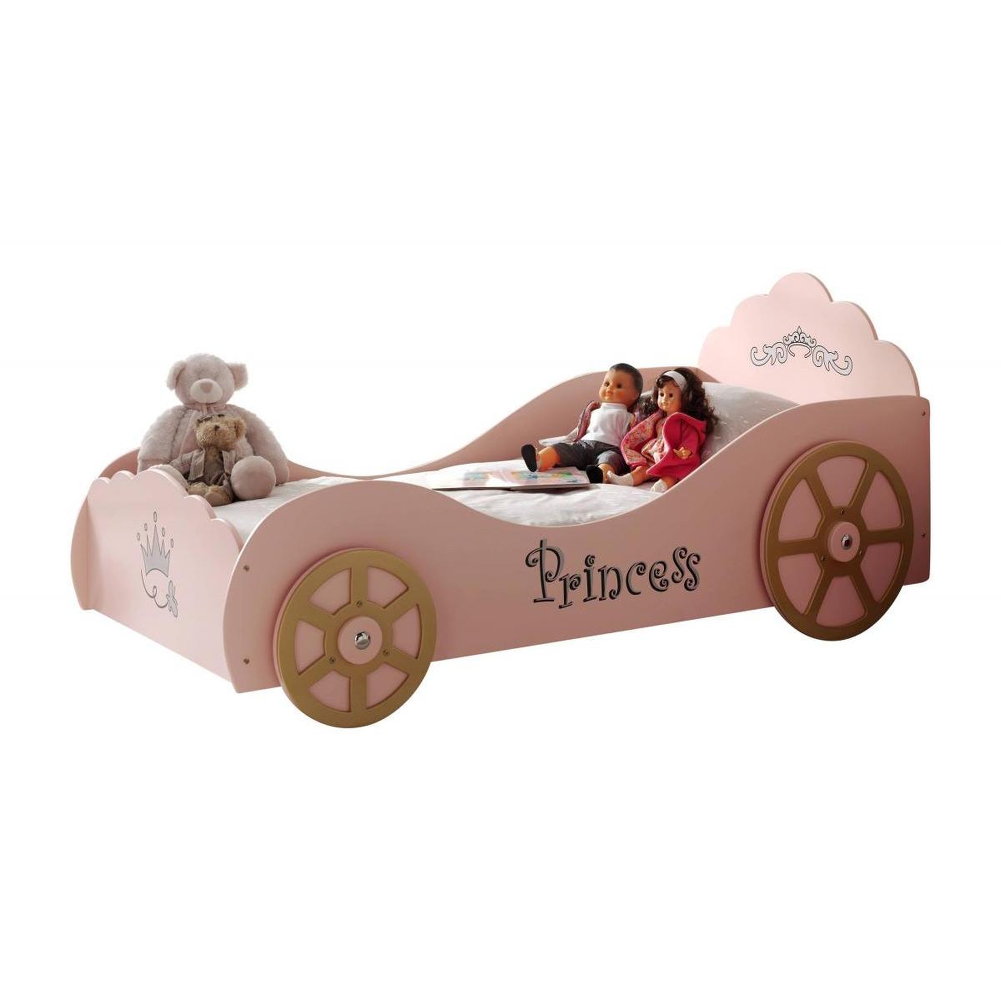 Paris Prix Pack - Lit Enfant & Matelas  Voiture  90x200cm Rose