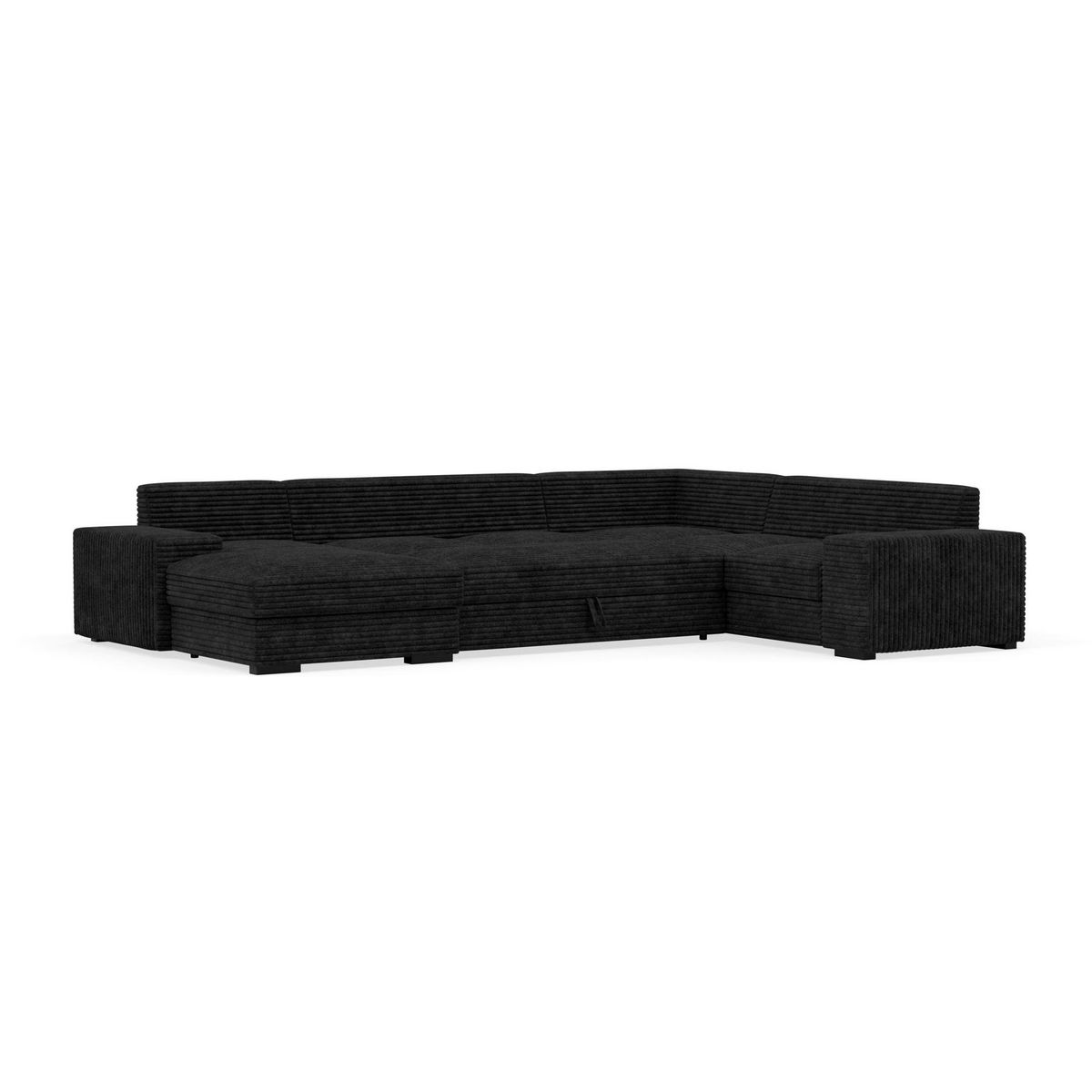 BEST MOBILIER Lorie - canapé panoramique d'angle droit 7 places convertible en velours côtelé grosse côte avec coffre