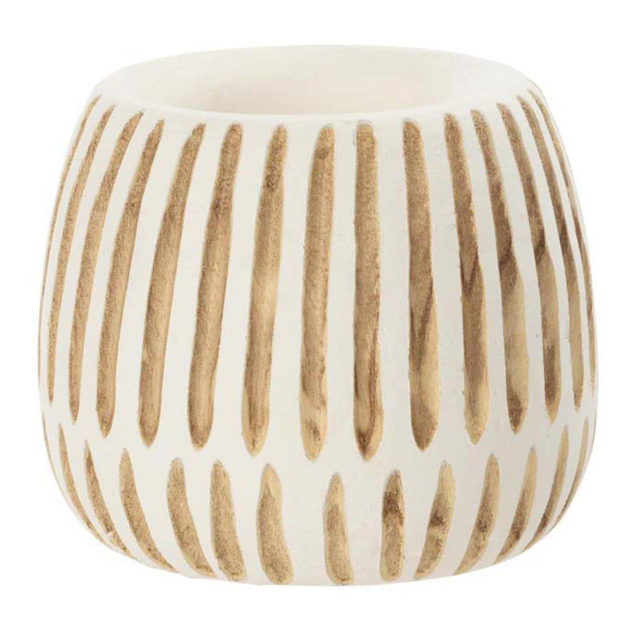 J-LINE Cache-Pot en Bois  Ying  20cm Blanc & Naturel