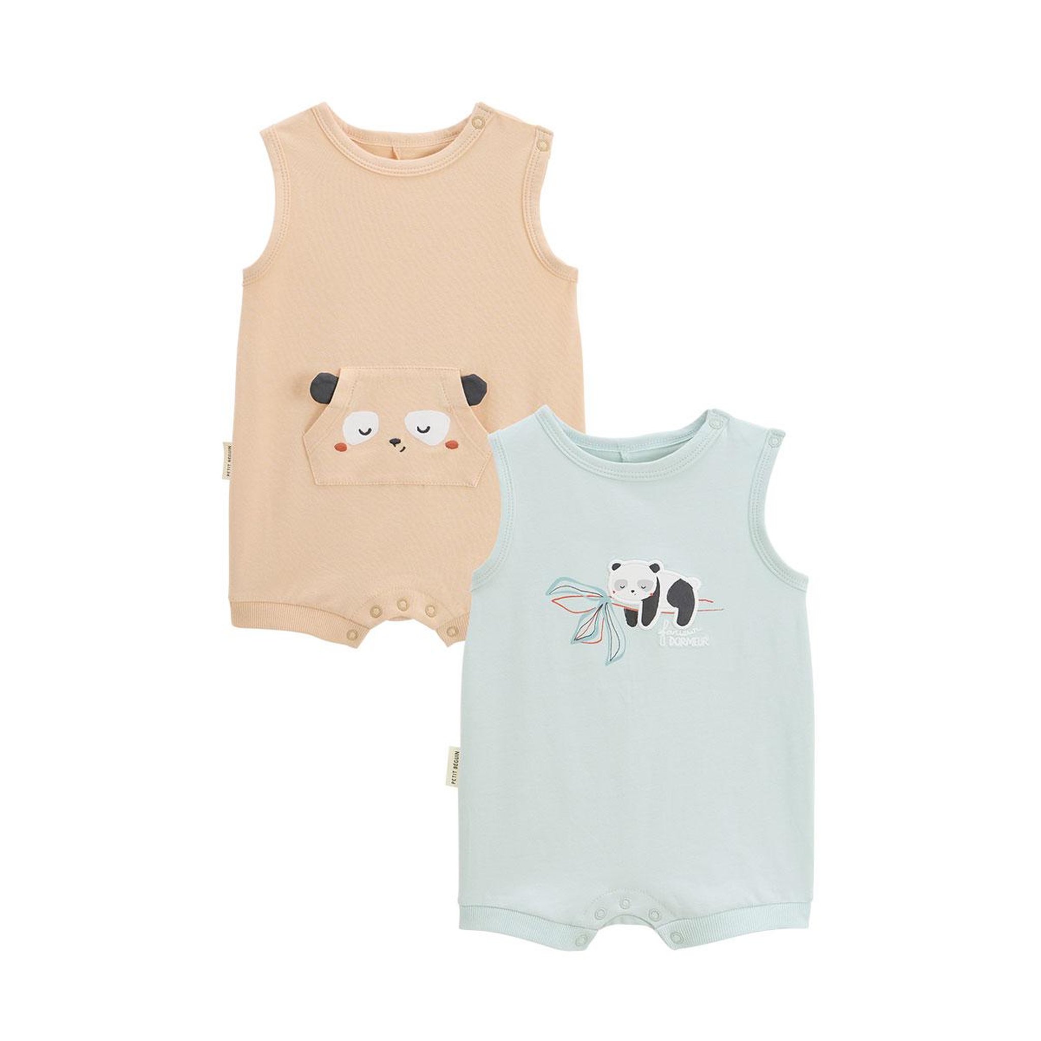 Petit Béguin Lot de 2 barboteuses bébé bento. Coloris disponibles : Vert