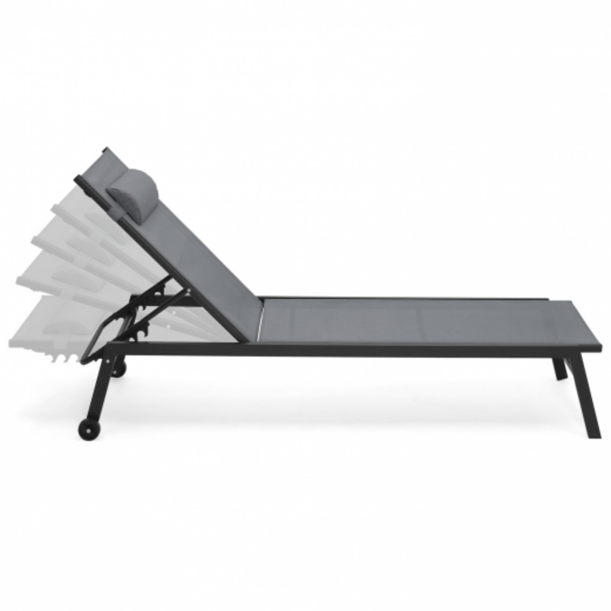 ID MARKET Lot de 2 transats de jardin inclinables en aluminium SINTRA gris anthracite et noir avec roulettes et coussin