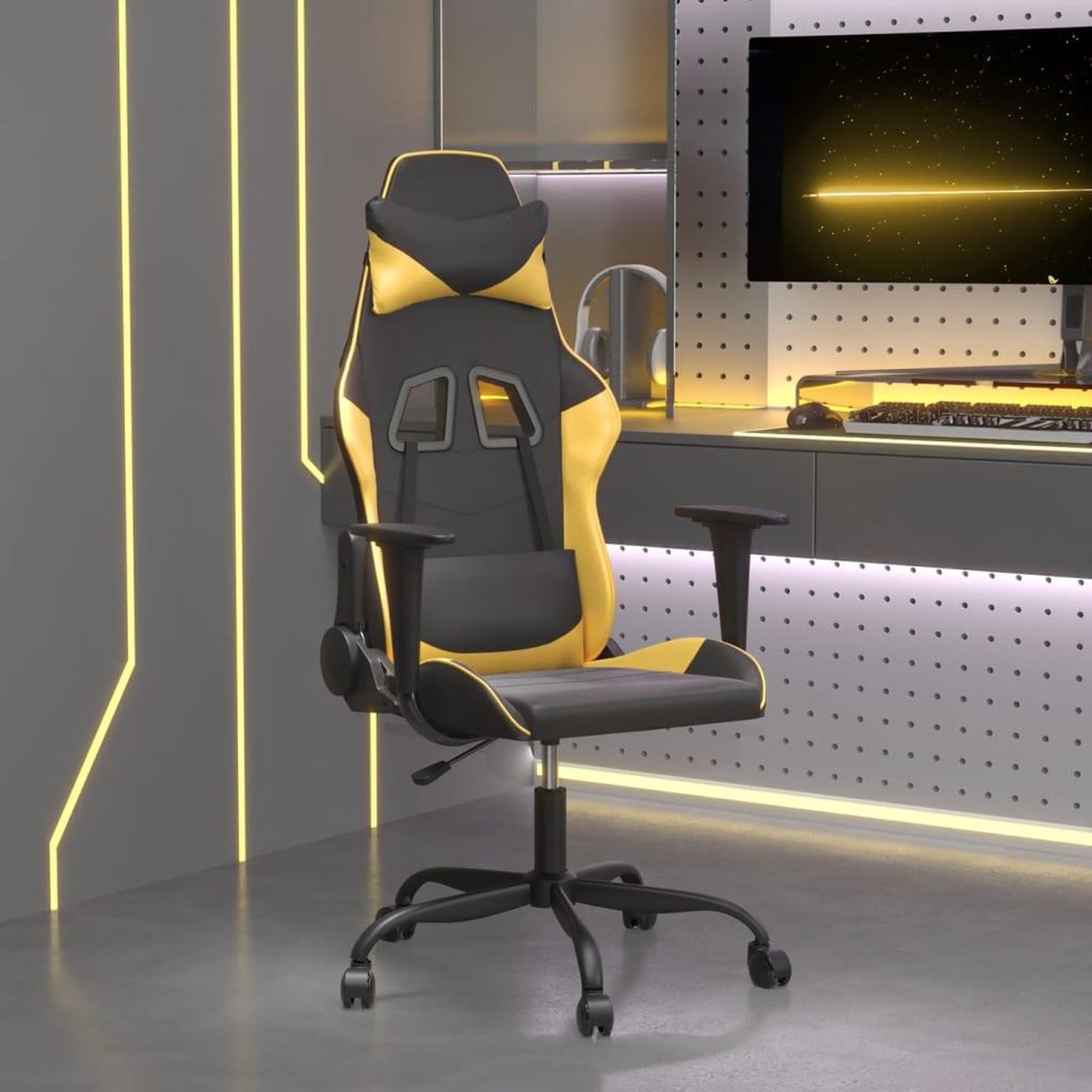 VIDAXL Chaise de jeu de massage Noir et dore Similicuir