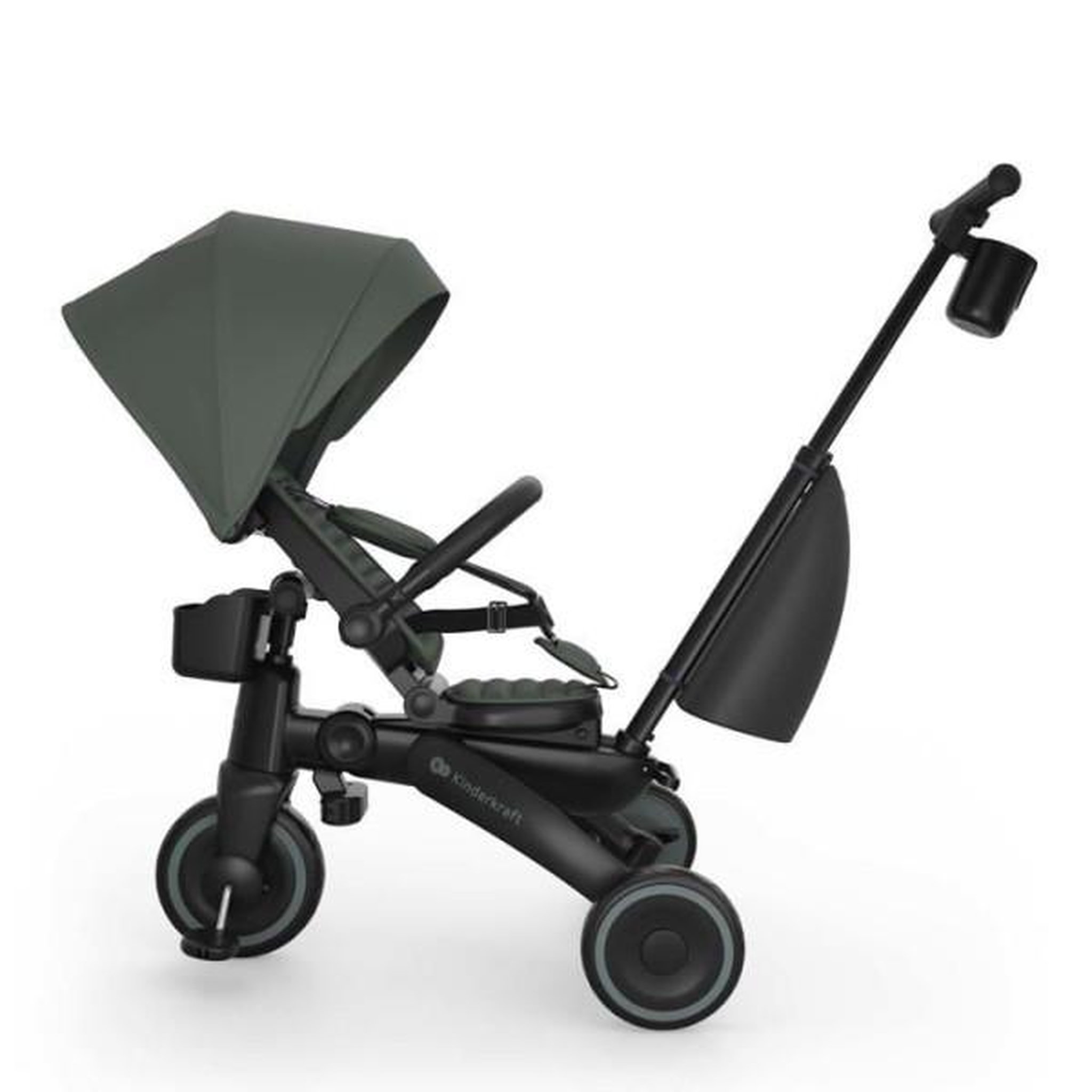 Voir la diapositive 3 : KINDERKRAFT Tricycle Kinderkraft JAZZ 3 évolutif pliable 6 modes siege réversible inclinable canopy UPF50+ poignée parentale Vert