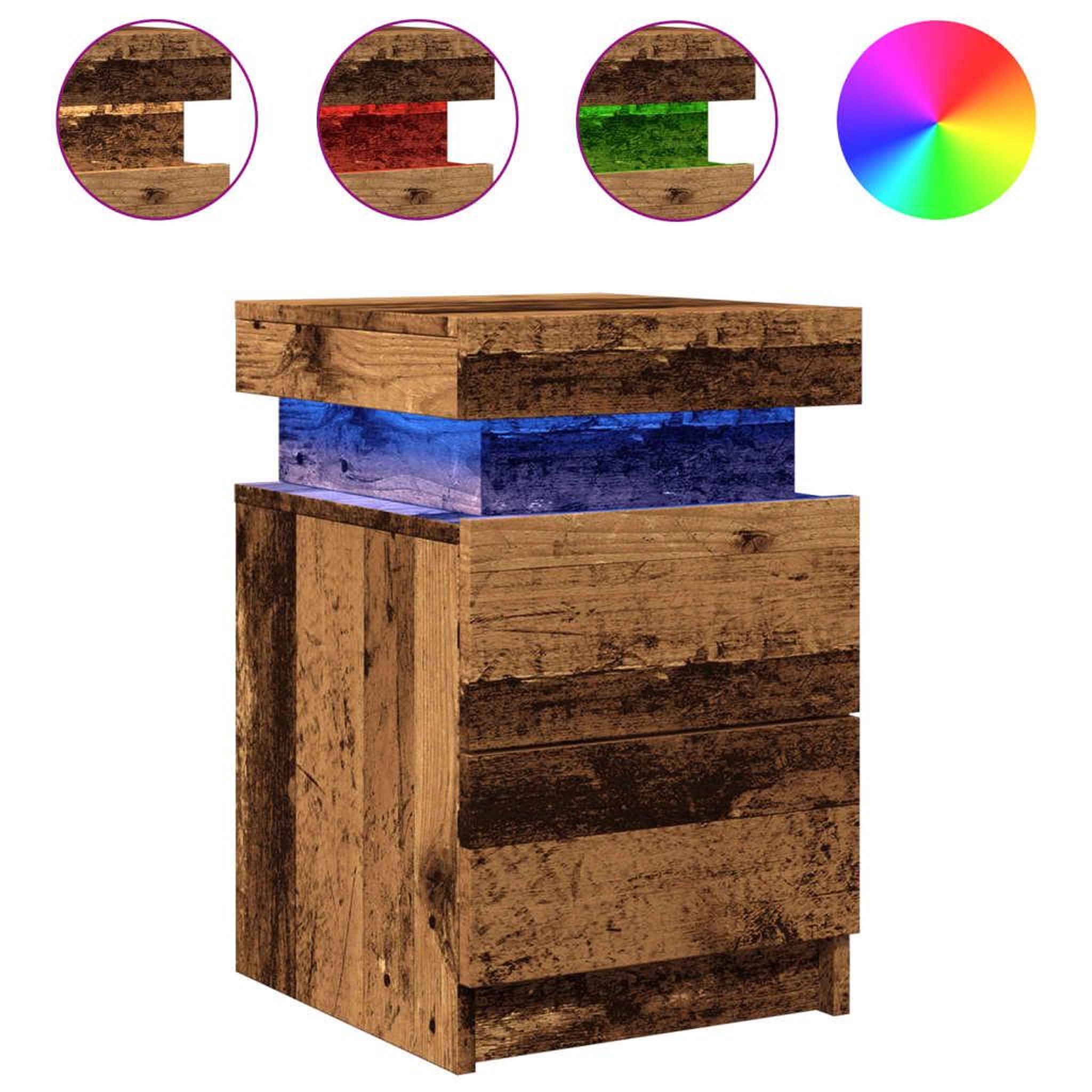 Voir la diapositive 2 : VIDAXL Tables de chevet avec LED 2 pcs vieux bois bois d'ingenierie