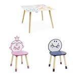 SWEEEK Table pour enfant avec pot à crayon + 2 chaises Madame Princesse + 2 chaises Monsieur Heureux