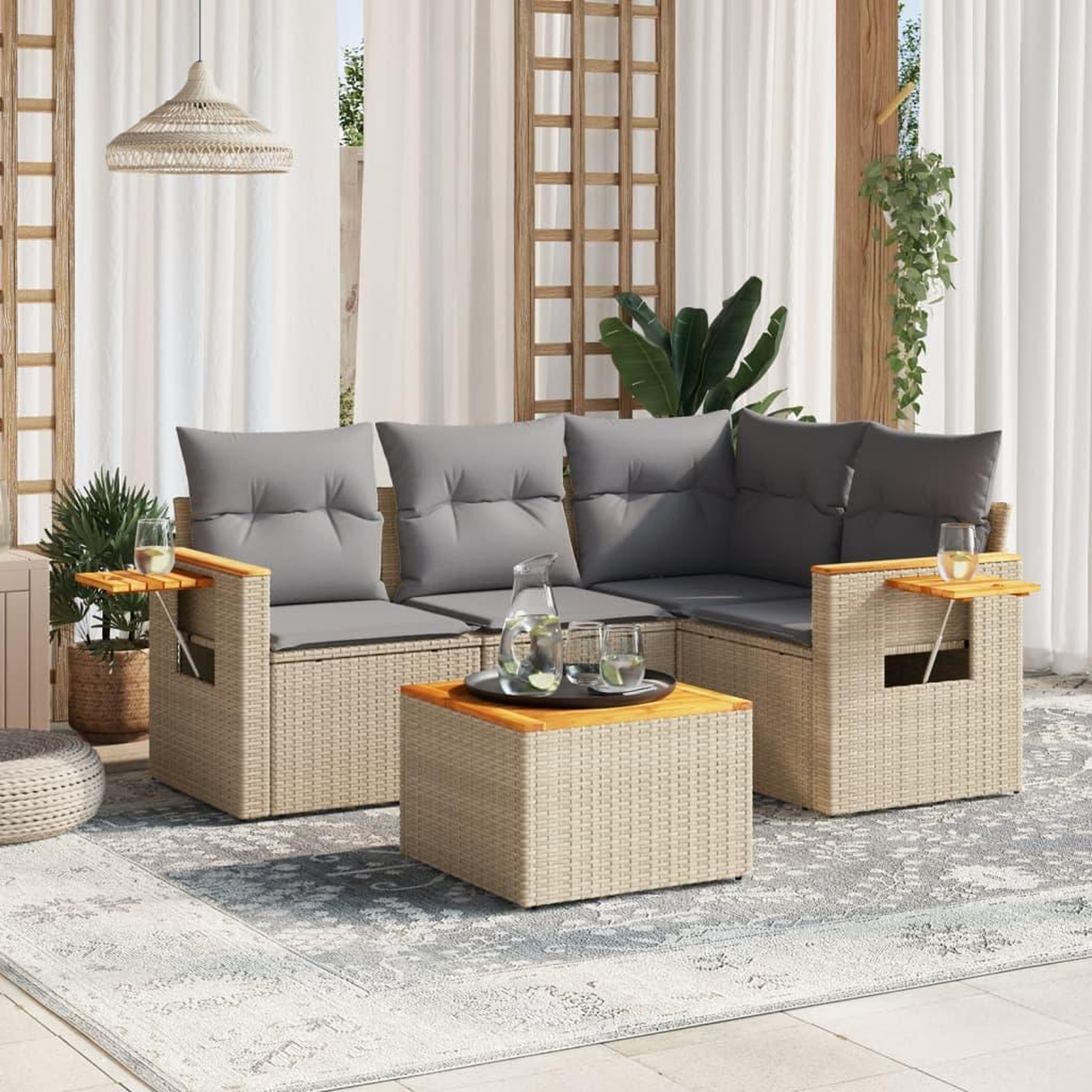 VIDAXL Salon de jardin avec coussins 5 pcs beige resine tressee