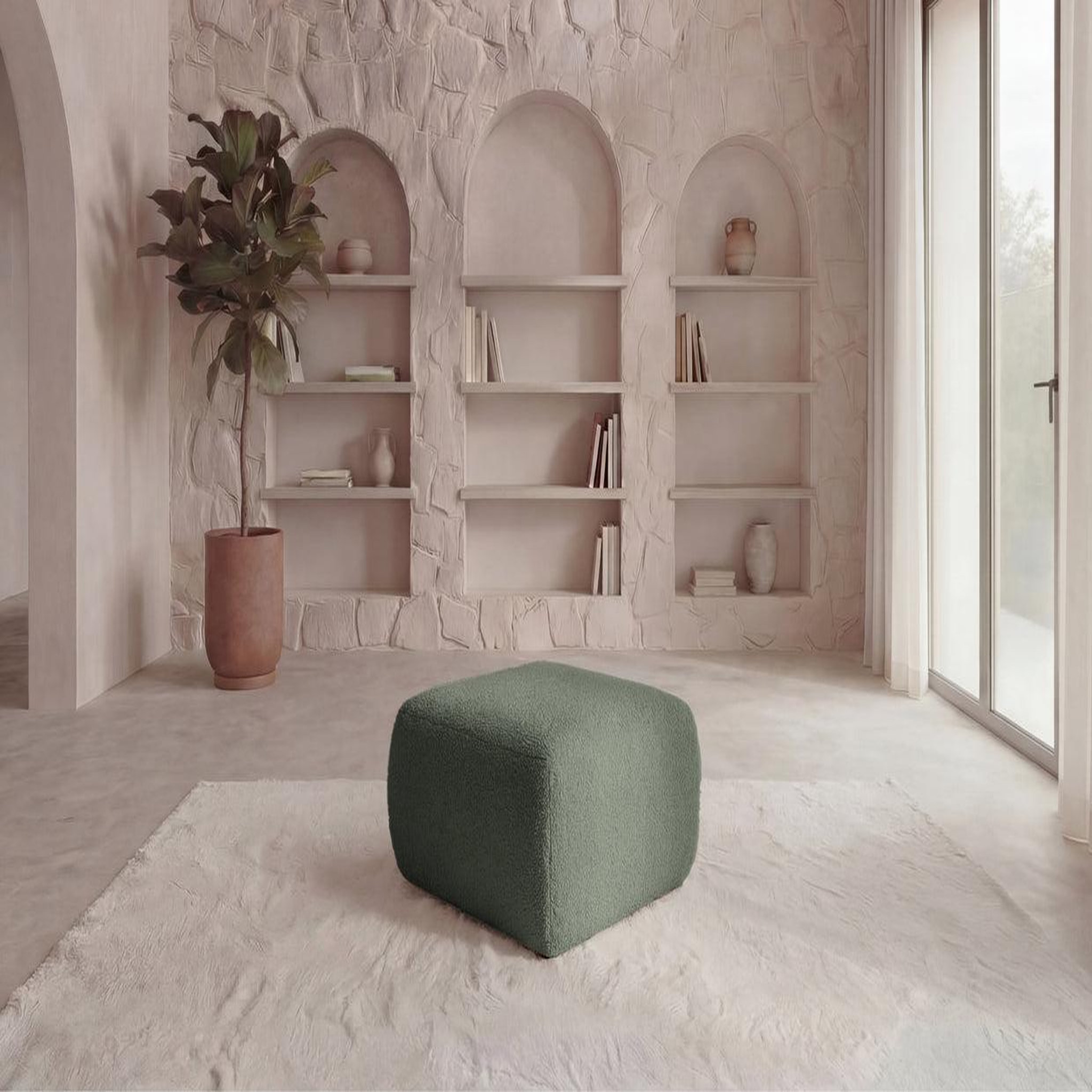 Voir la diapositive 2 : CASANOVA PARIS Ariel - pouf en tissu bouclette 80x80x40