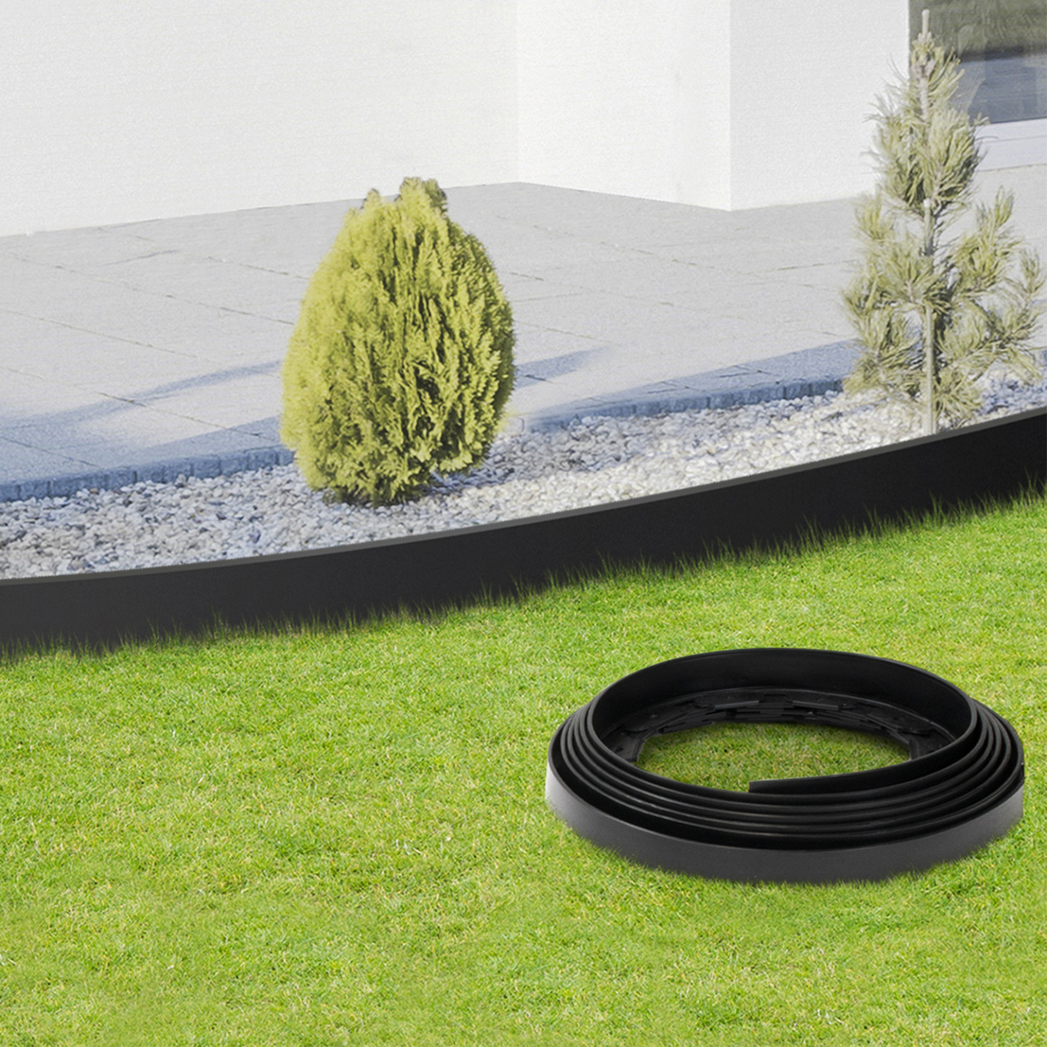 Voir la diapositive 2 : ID MARKET Bordurette de jardin flexible 8 M noire hauteur 12 cm + 24 piquets
