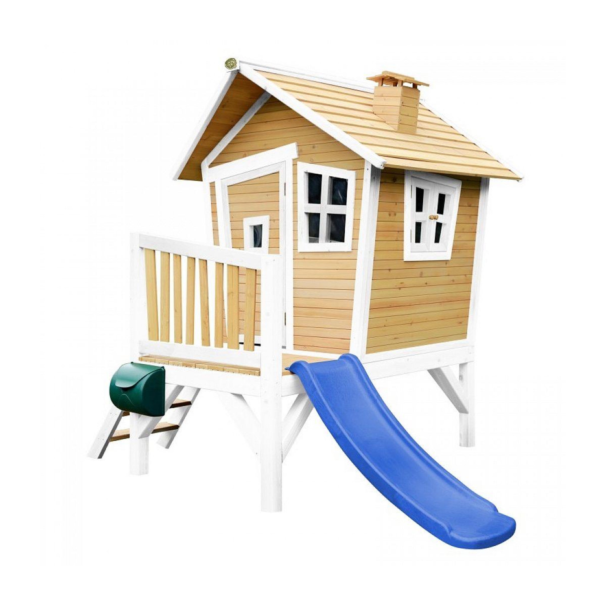 Axi House Axi cabane enfant robin brun blanc avec toboggan bleu