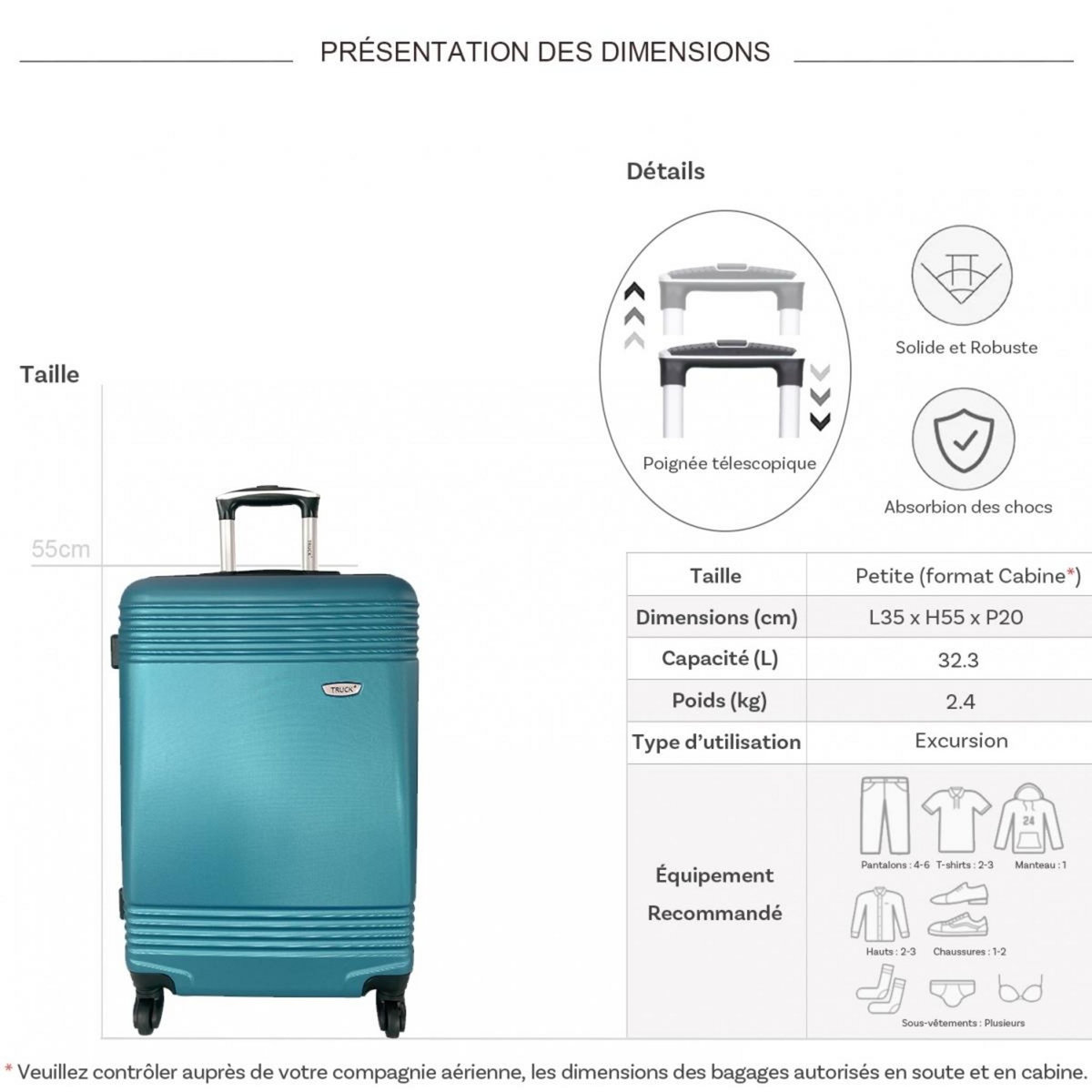 TRUCK Valise cabine passe-partout rigide 55cm
