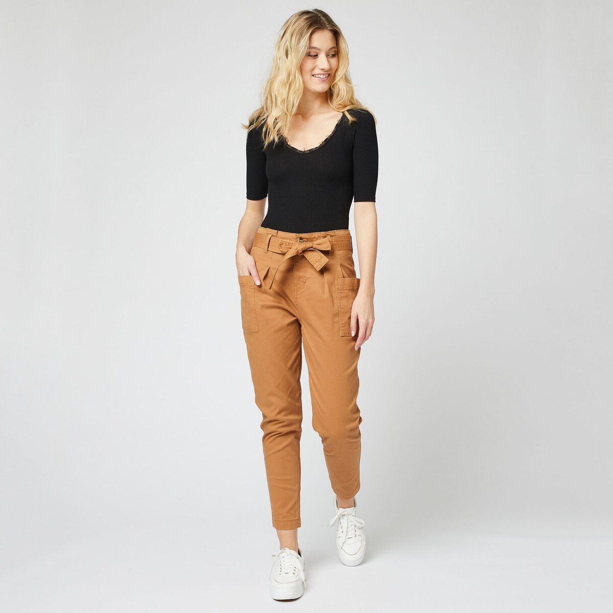 Pantalon beige shop taille haute femme