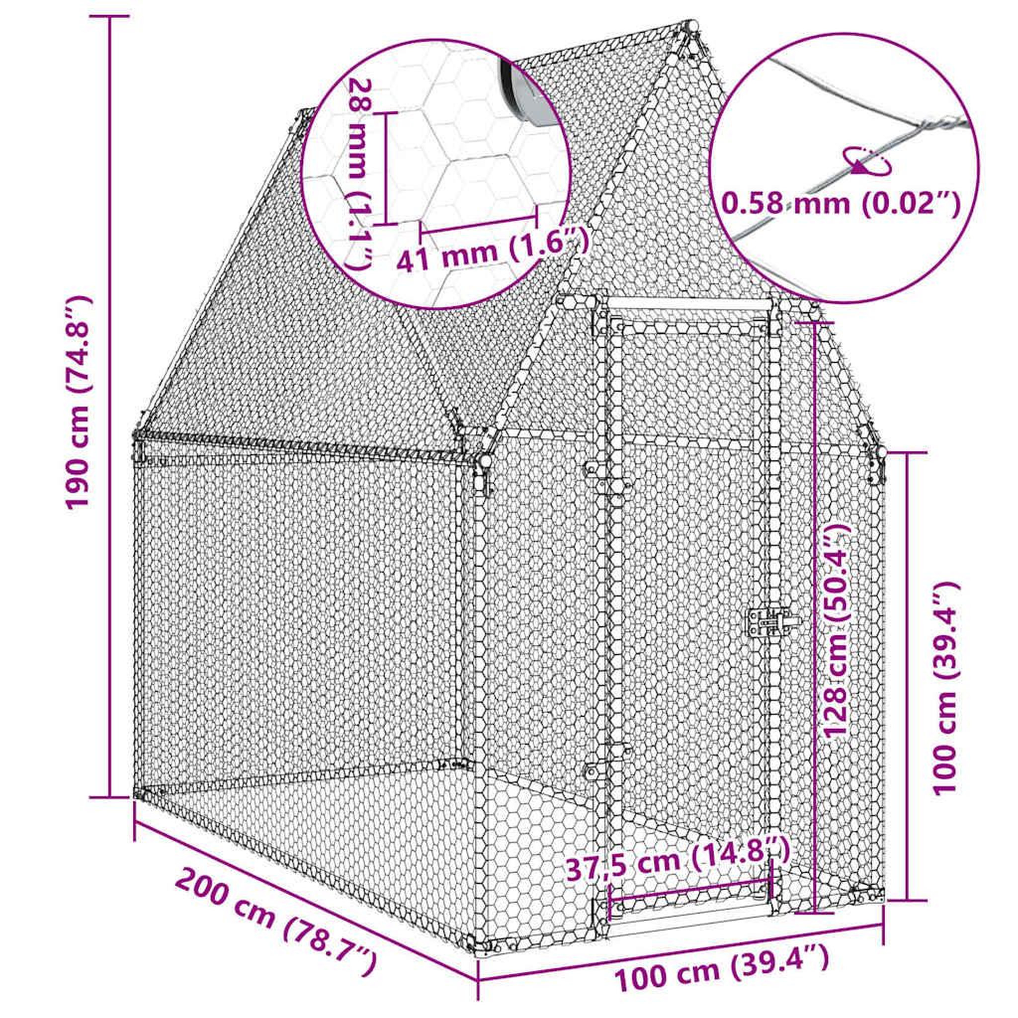 Voir la diapositive 6 : VIDAXL Cage pour poules argente 200x100x190 cm acier galvanise