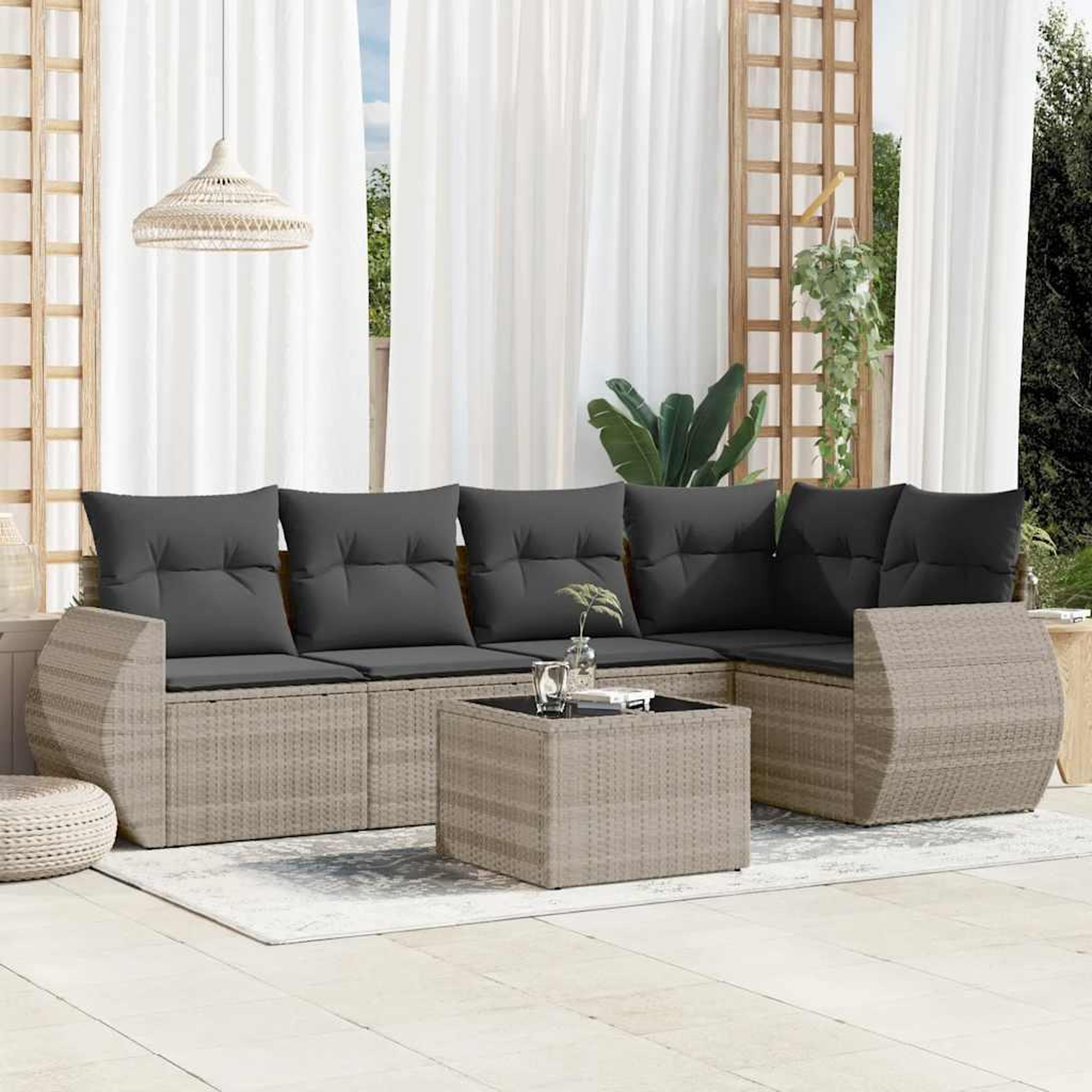 VIDAXL Salon de jardin 6 pcs avec coussins gris clair resine tressee