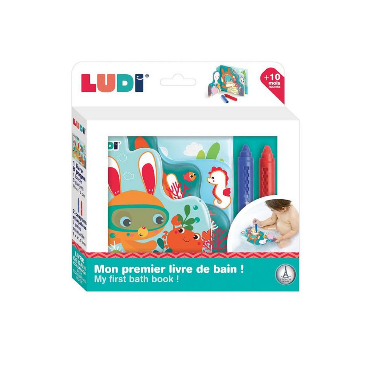 LUDI Livre de bain à colorier avec crayons