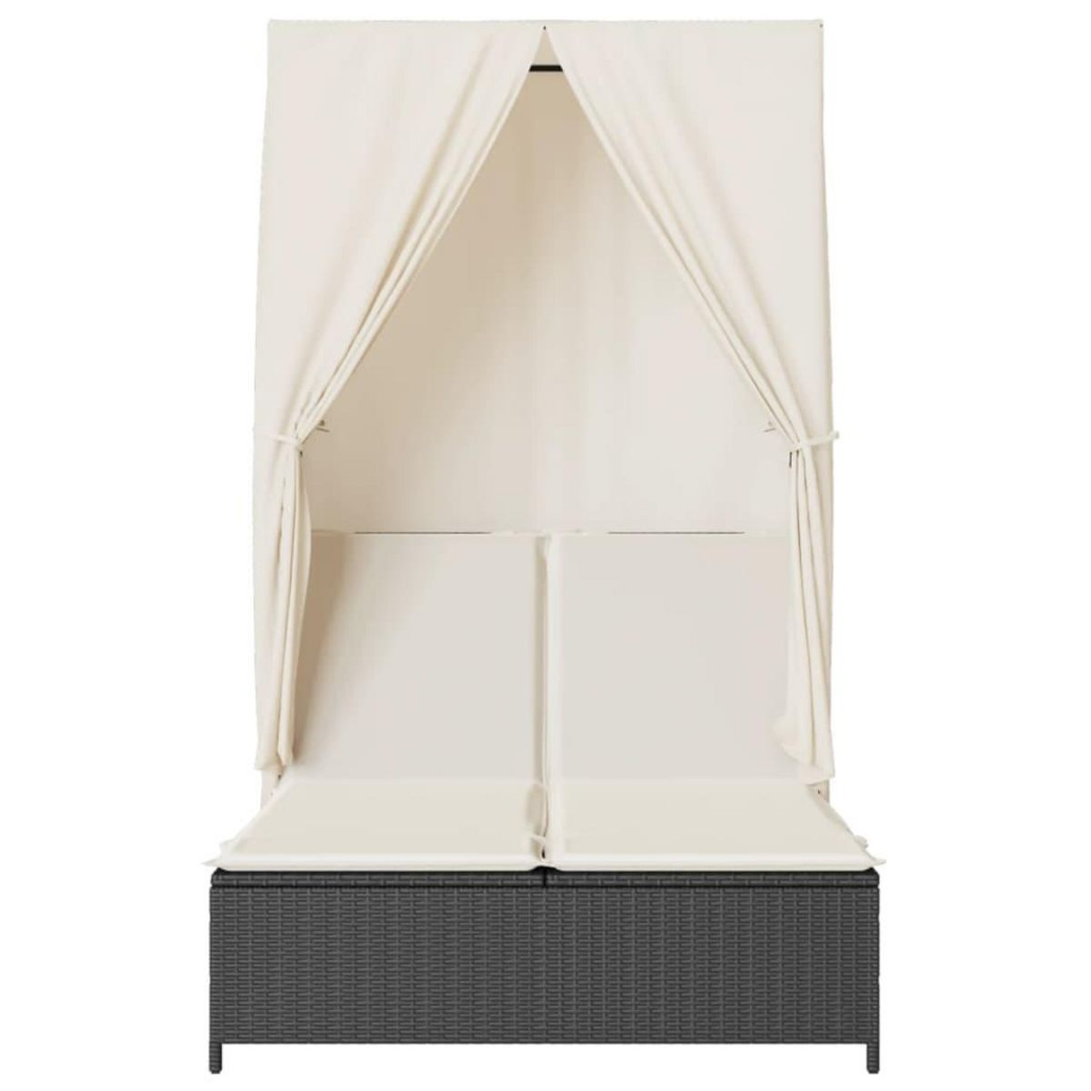 VIDAXL Chaise longue double avec toit et rideaux noir resine tressee