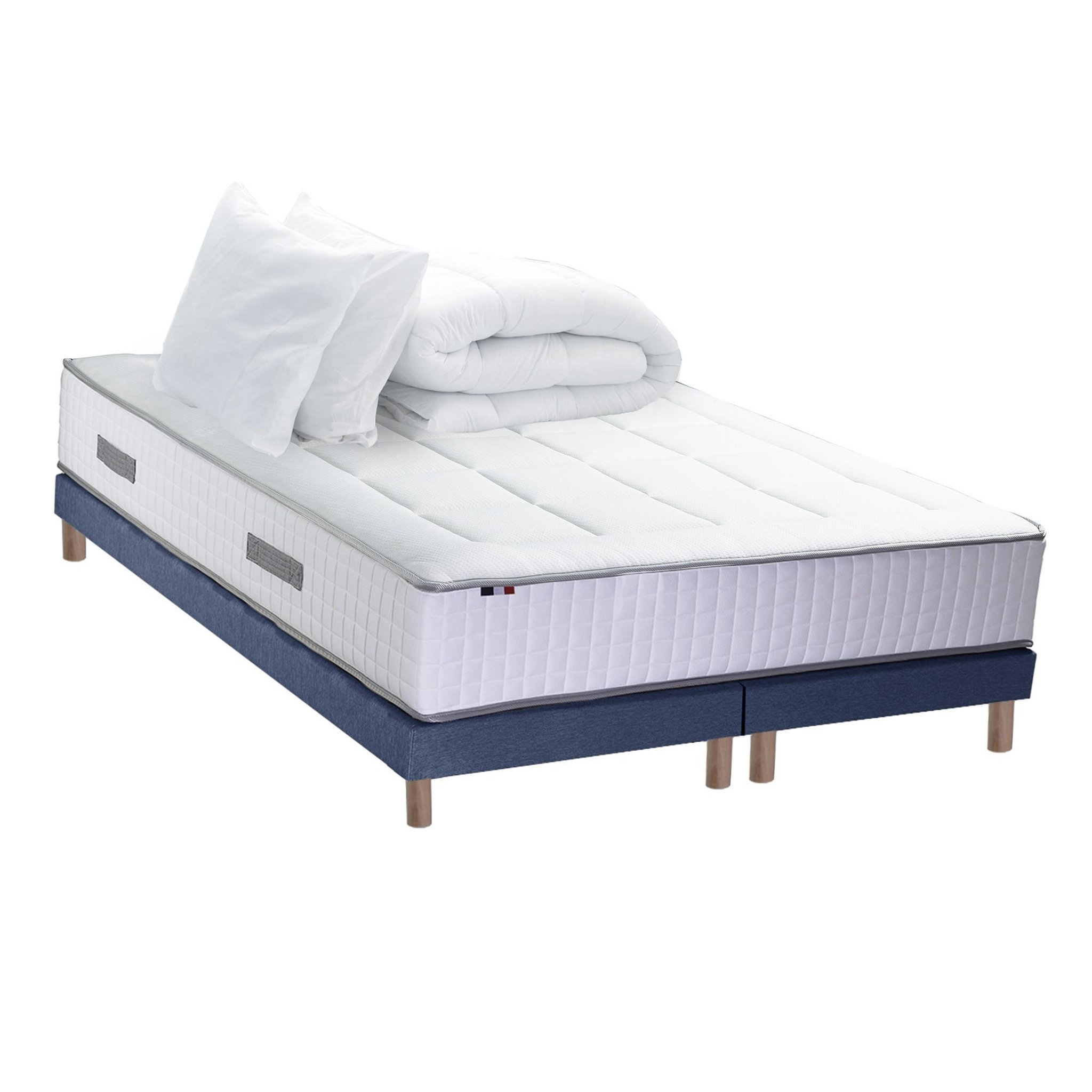 Voir la diapositive 2 : IDLITERIE Ensemble matelas Ressort 7 zones + sommier + oreiller + couette - FABRICATION FRANCAISE