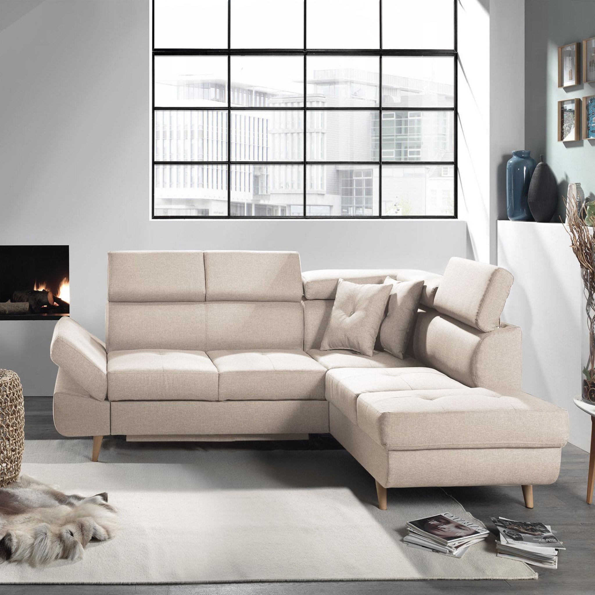 Voir la diapositive 5 : BEST MOBILIER Linea - canapé d'angle droit convertible - 5 places - avec têtières