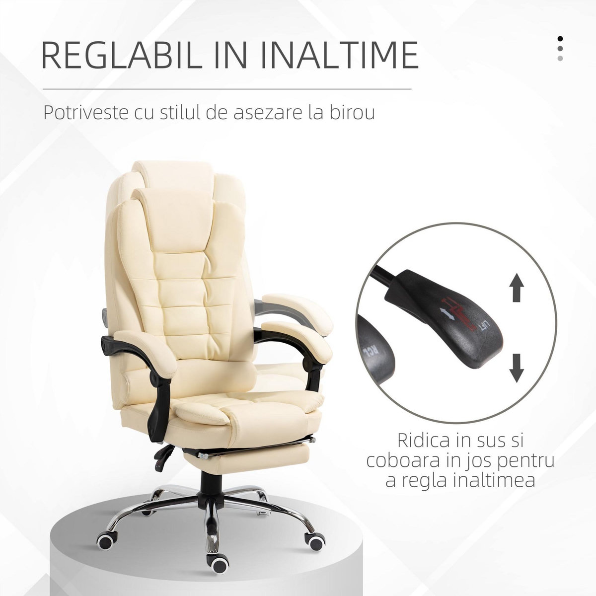HOMCOM Fauteuil de bureau fauteuil manager grand confort réglable dossier inclinable repose-pied revêtement synthétique crème