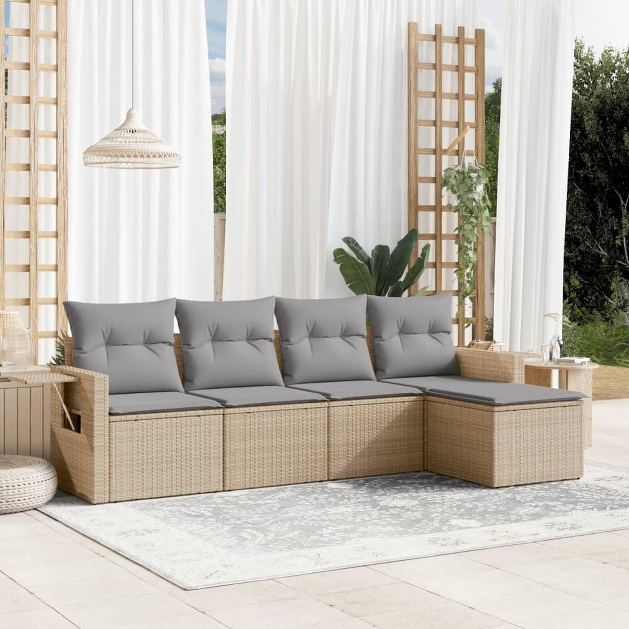 VIDAXL Salon de jardin avec coussins 5 pcs beige resine tressee