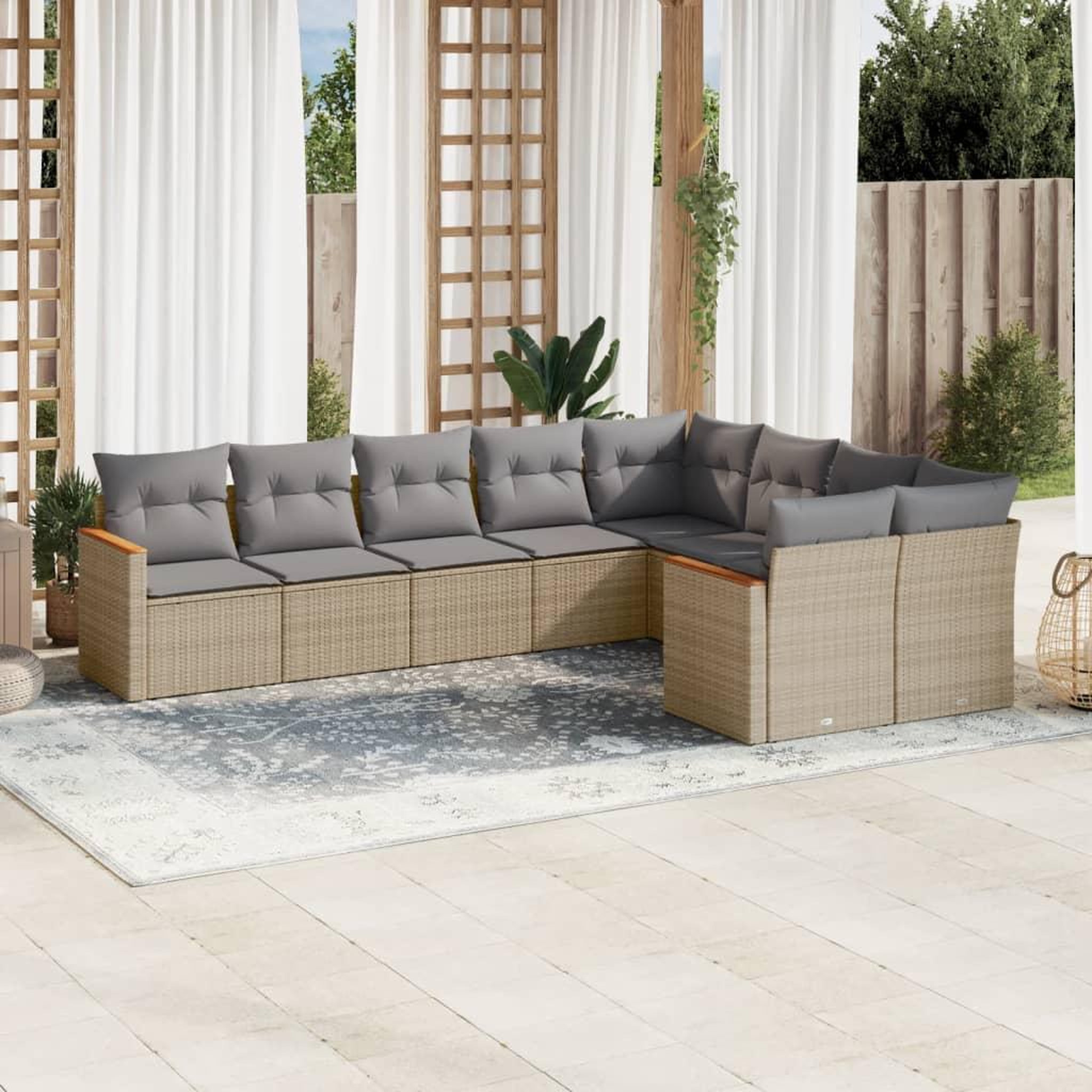 VIDAXL Salon de jardin avec coussins 9pcs melange beige resine tressee