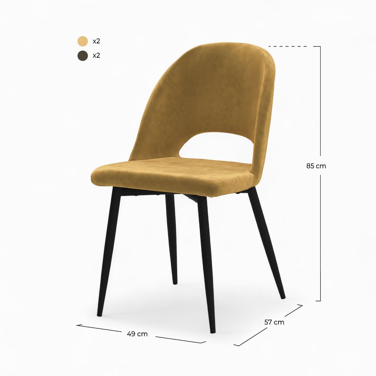 Rendez vous déco Pack 4 chaises en velours jaune et vert-Pénélope