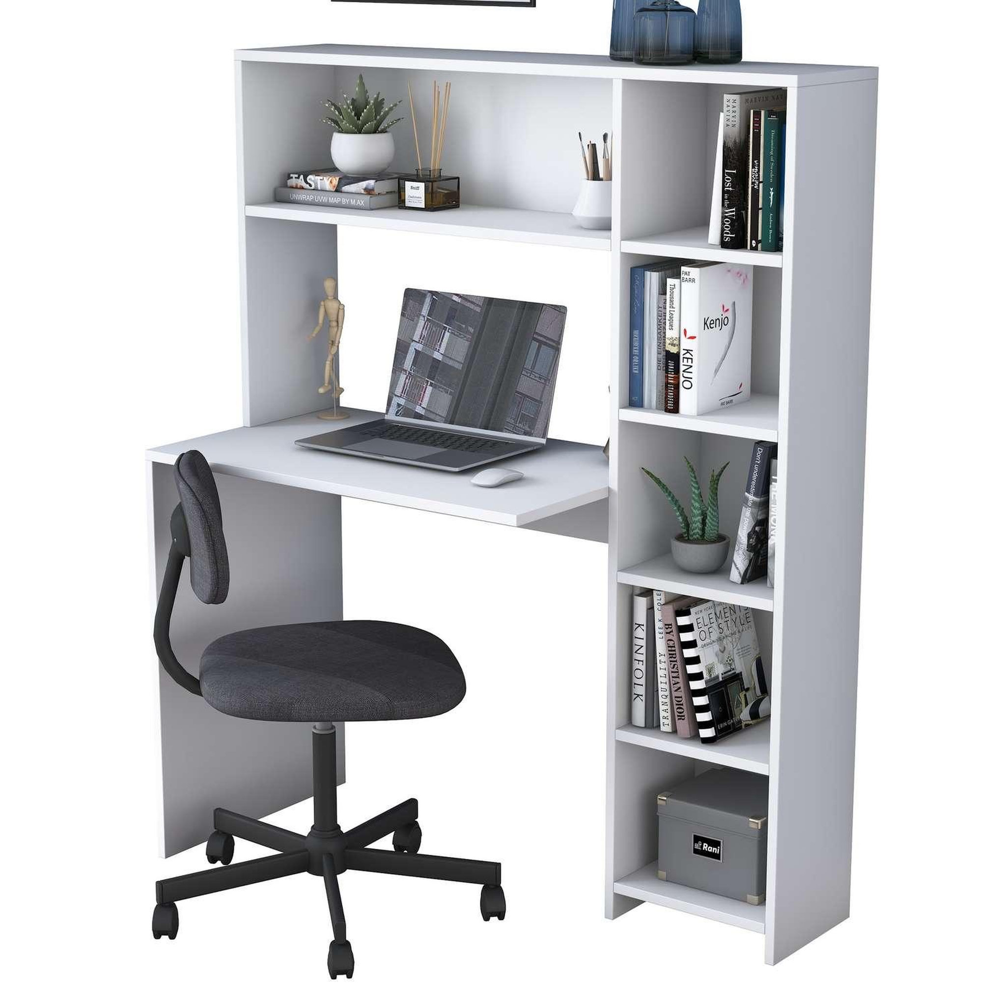Voir la diapositive 4 : TOILINUX Bureau luminure avec rangements en bois - blanc