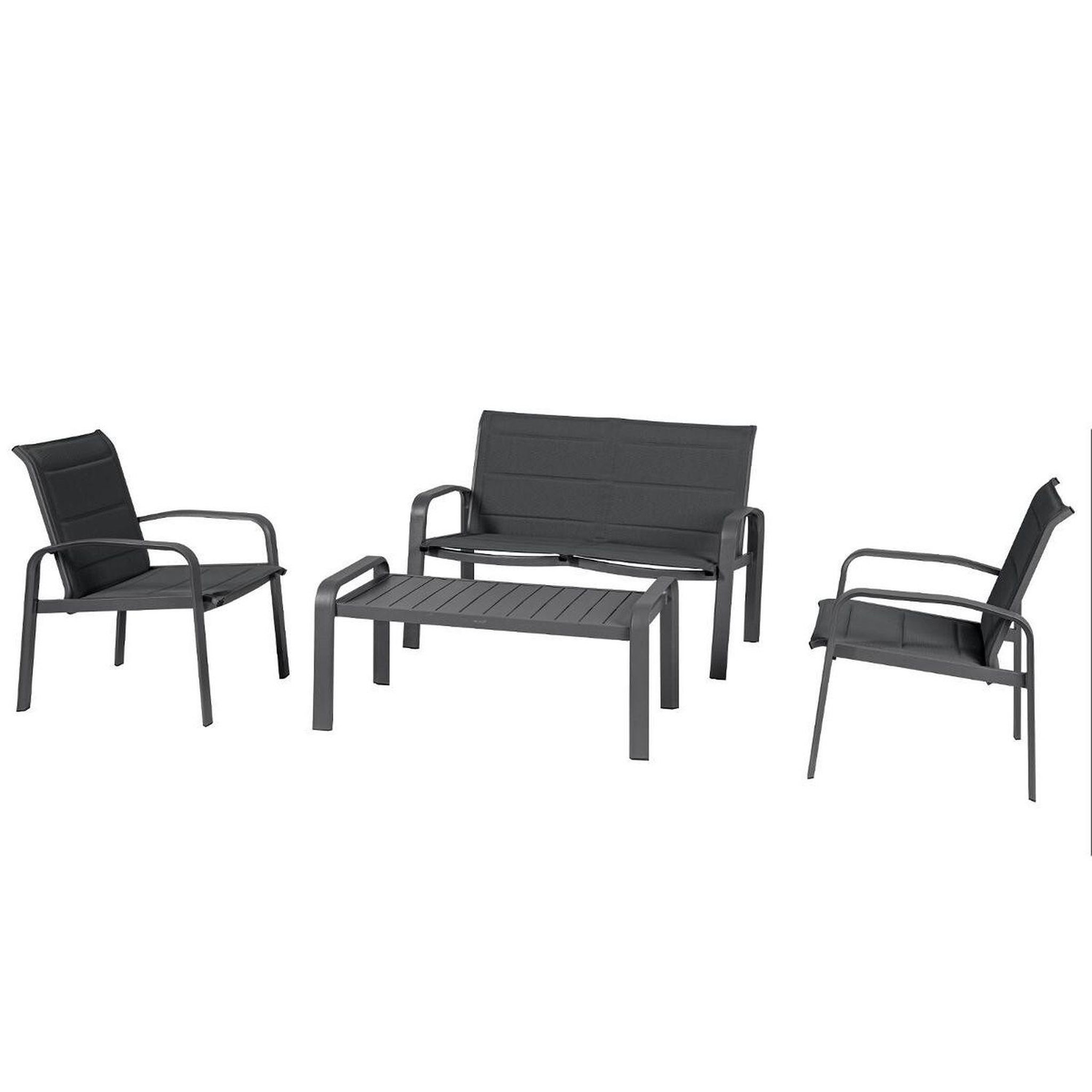 HESPERIDE Salon de jardin Elyn en aluminium et texaline. Coloris disponibles : Gris