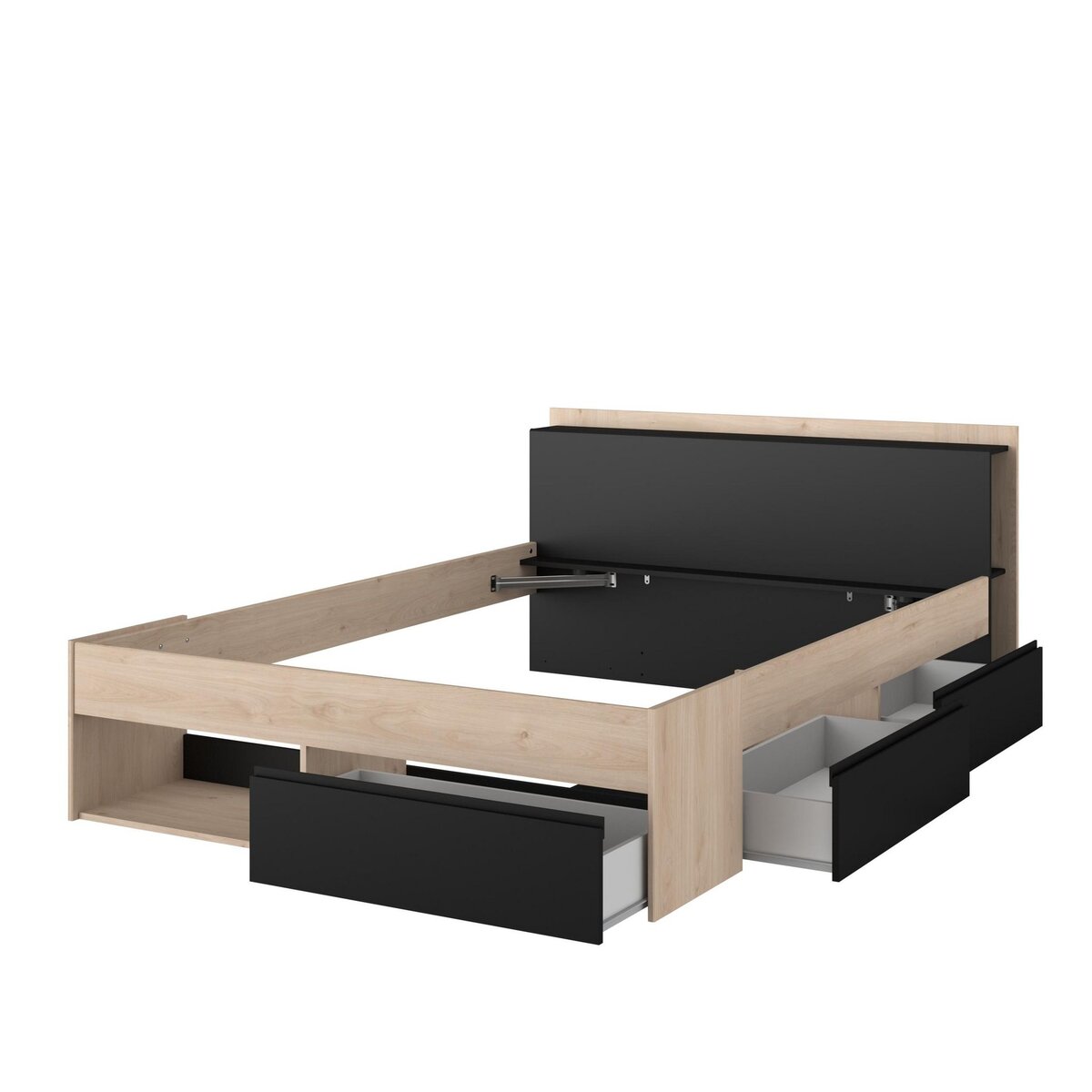 Lit double adulte 140x190 / 140x200 cm avec rangements BOOST