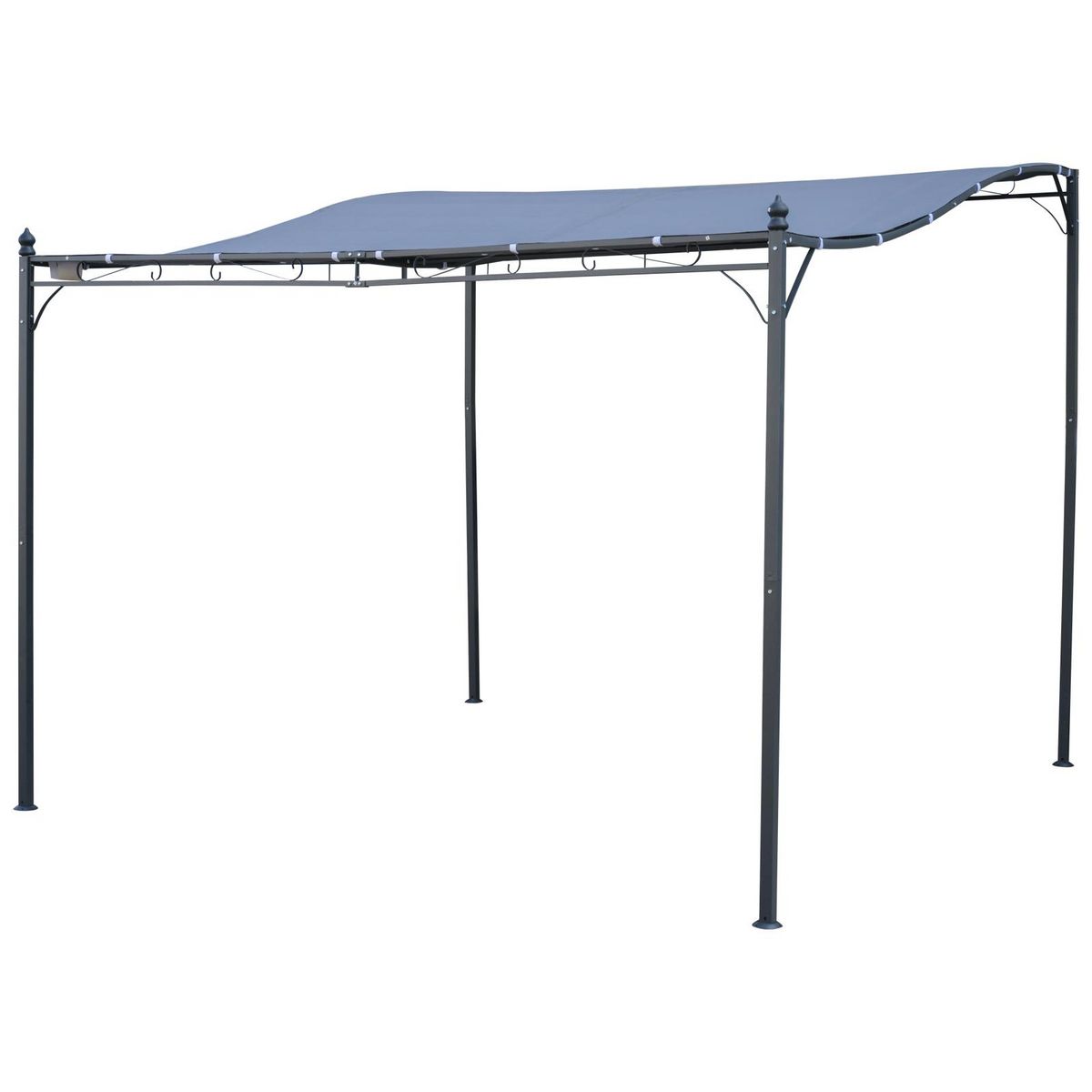 OUTSUNNY Pergola tonnelle de jardin auvent 2,97 x 2,97 m adossable métal noir polyester anti-UV gris