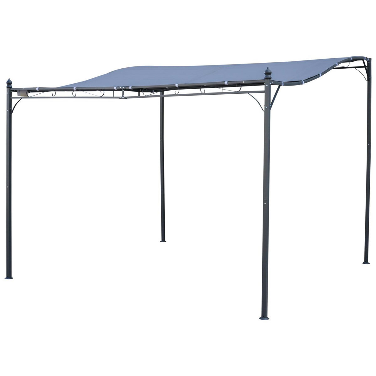 OUTSUNNY Pergola tonnelle de jardin auvent 2,97 x 2,97 m adossable métal noir polyester anti-UV gris