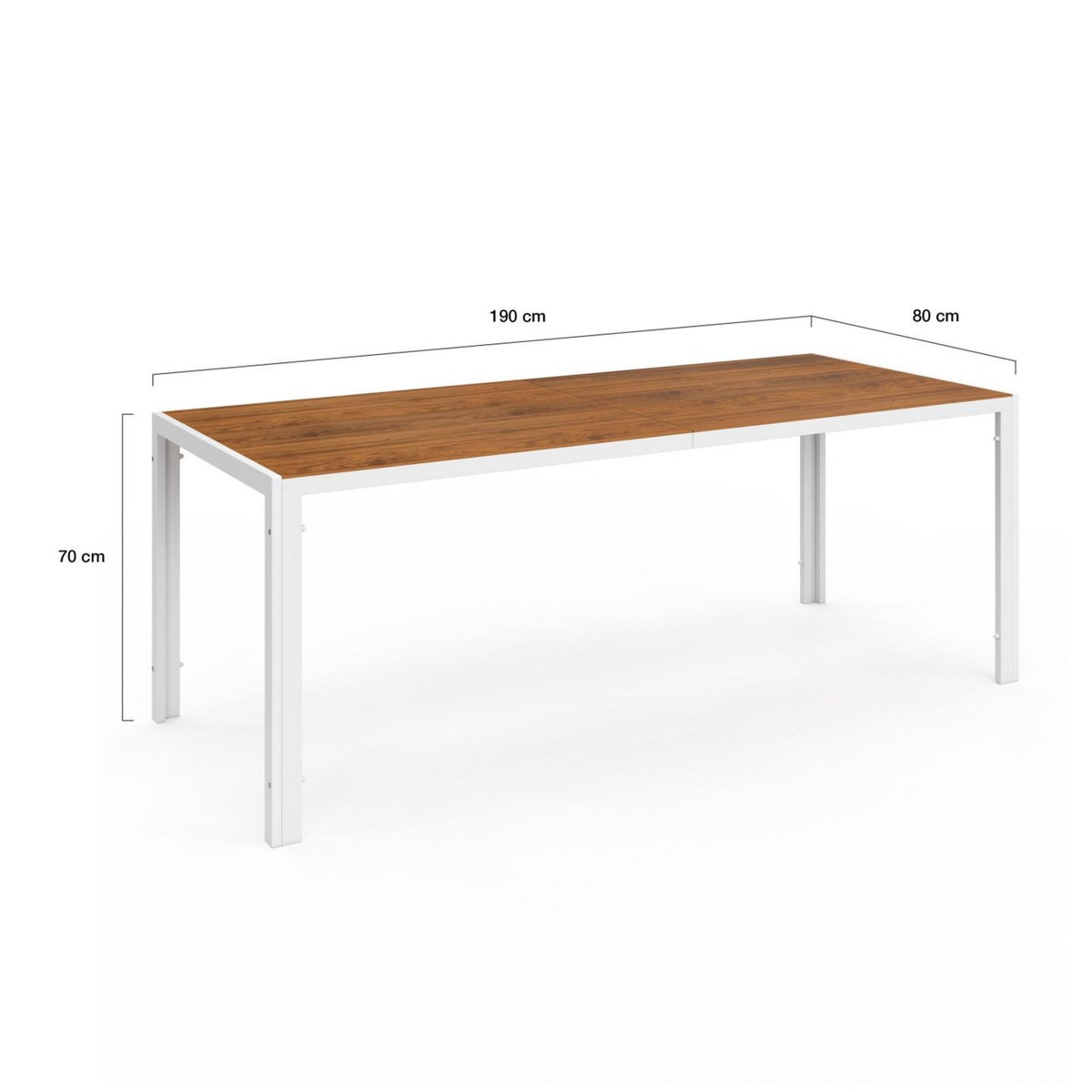 ID MARKET Salon de jardin NOUMEA table 190 cm plateau verre trempé effet bois et 8 chaises empilables blanc et bois